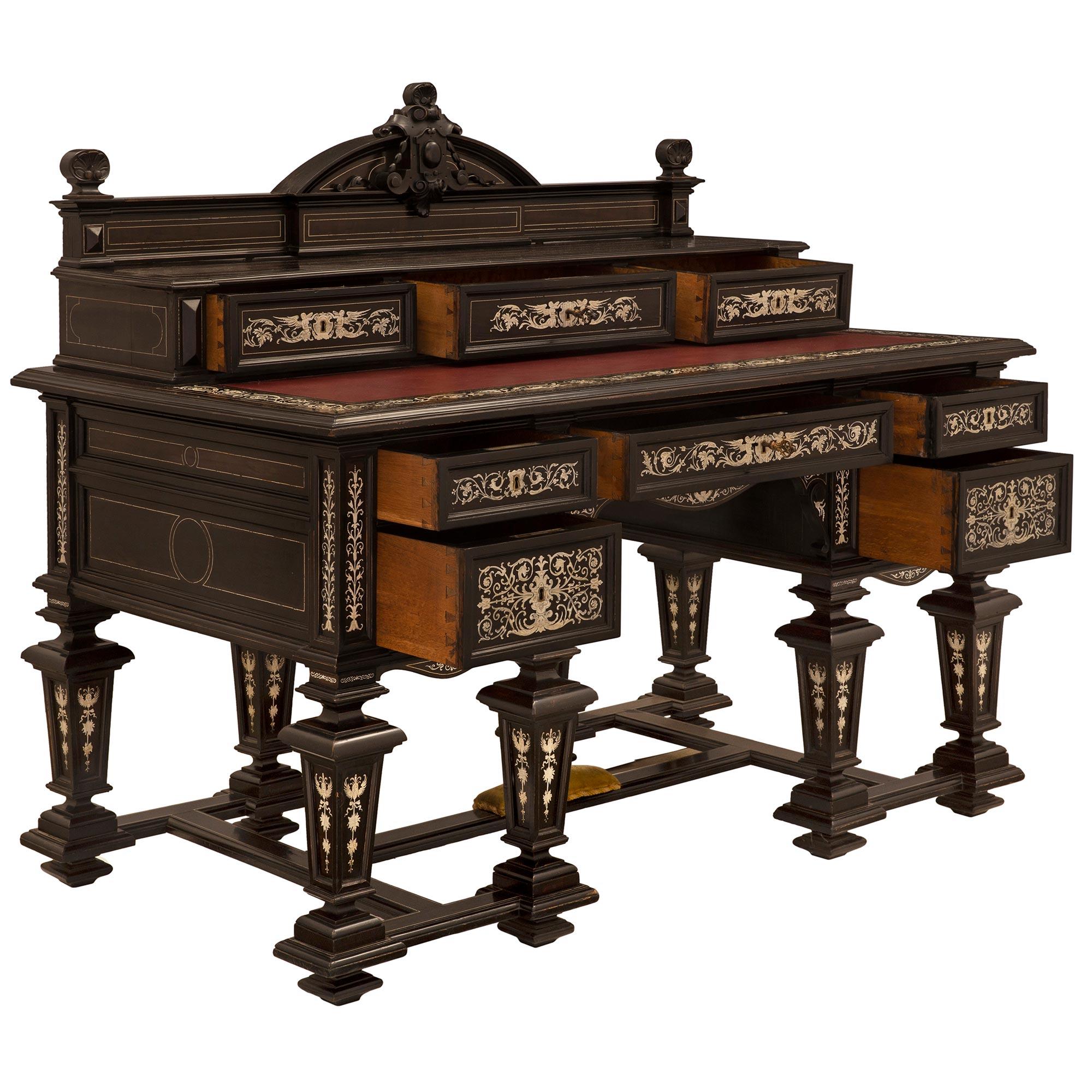Italian 19th Century Louis XIV Style Ebony Desk For Sale 1