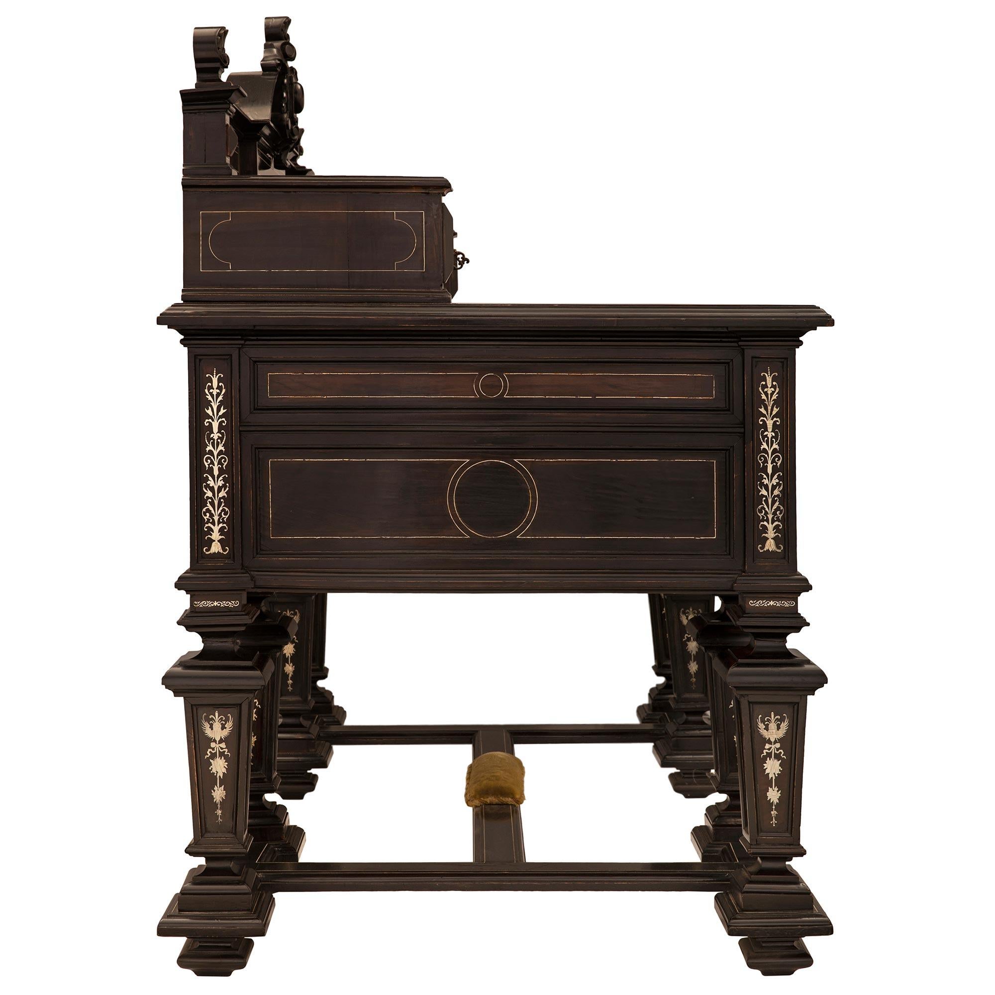 Italian 19th Century Louis XIV Style Ebony Desk For Sale 2