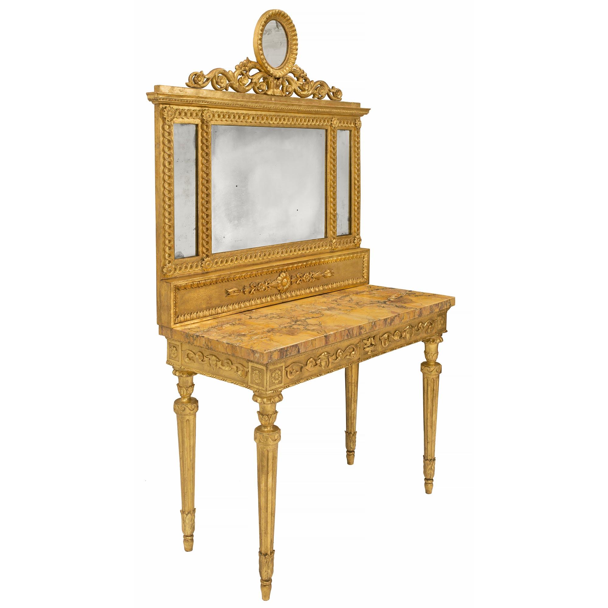 Louis XVI Italian 19th Century Louis XIV Style Giltwood and Marble Console For Sale