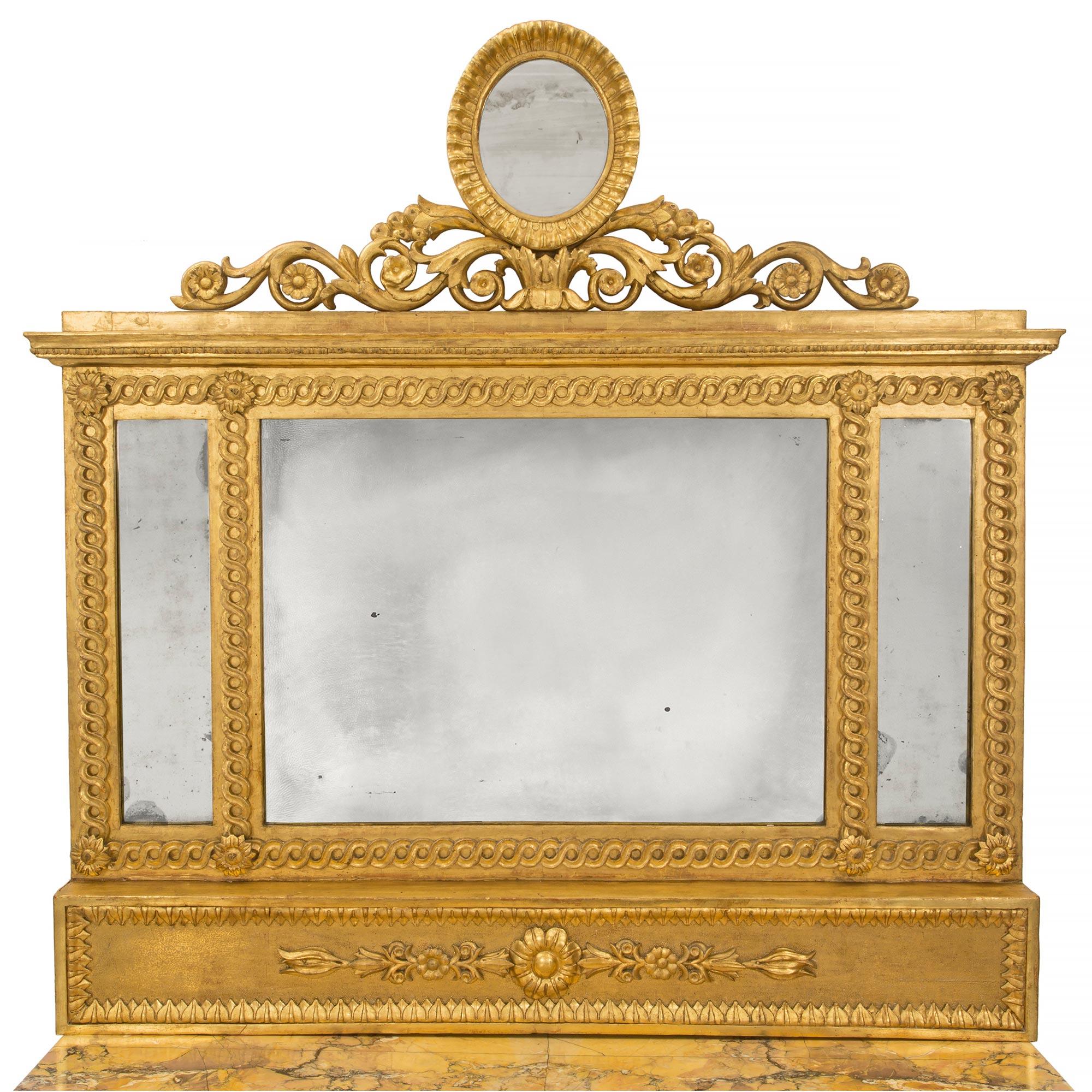 Italian 19th Century Louis XIV Style Giltwood and Marble Console In Good Condition For Sale In West Palm Beach, FL