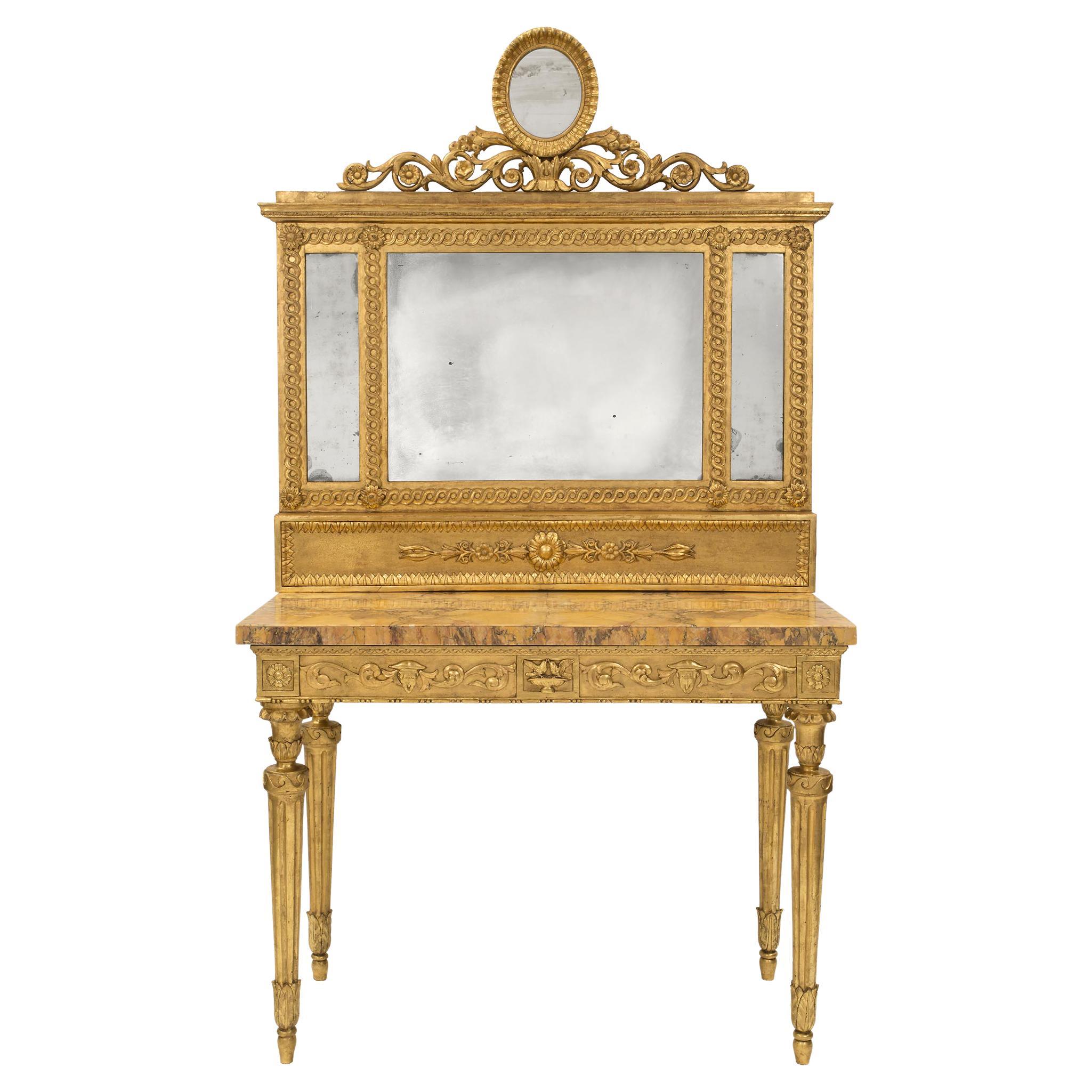 Italian 19th Century Louis XIV Style Giltwood and Marble Console