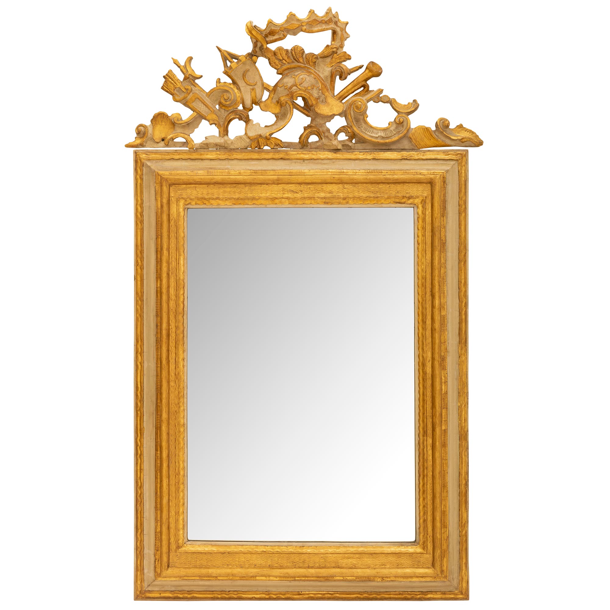 Italian 19th Century Louis XIV Style Patinated and Gilt Mirror For Sale