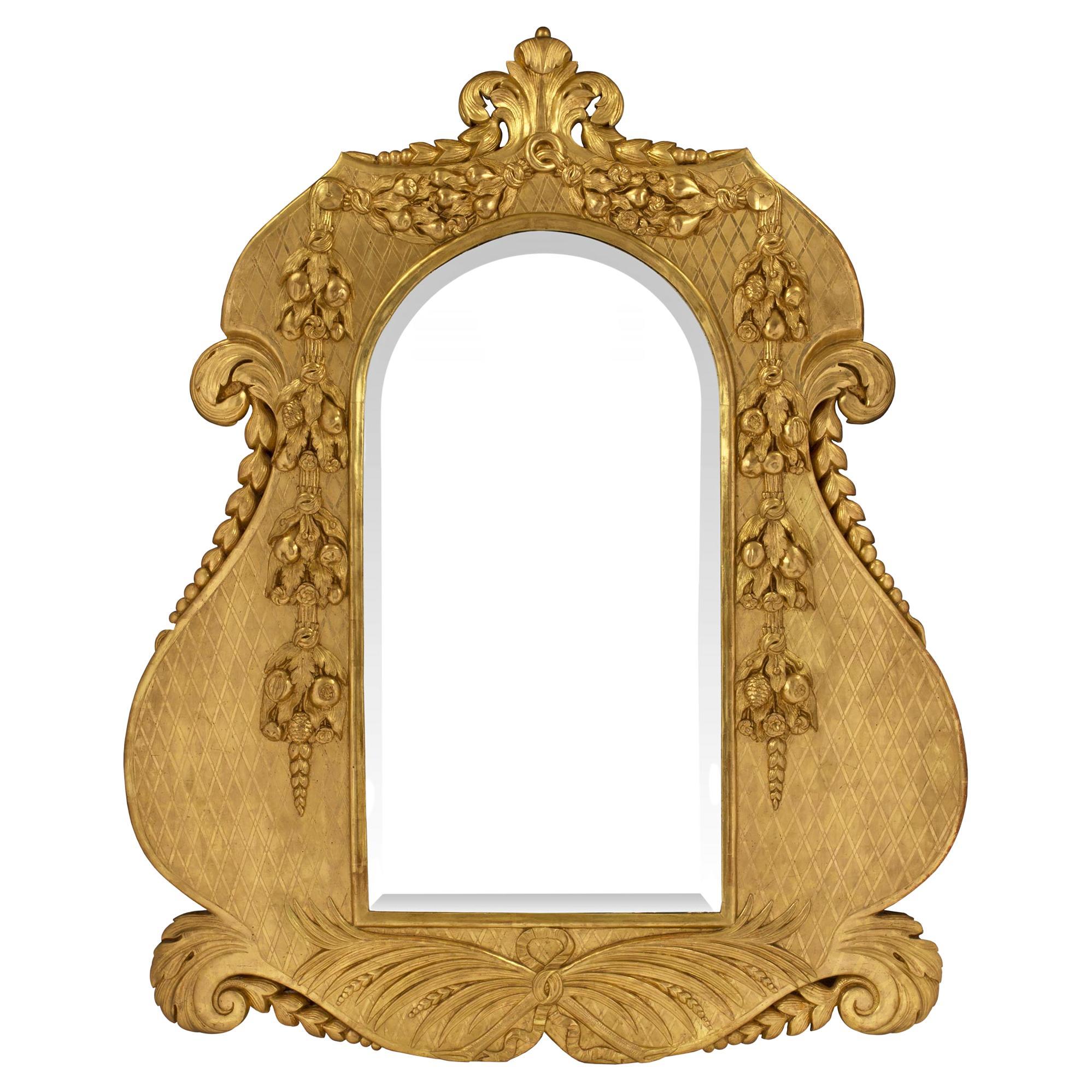 Italian 19th Century Louis XV / Louis XVI St. Giltwood Mirror For Sale