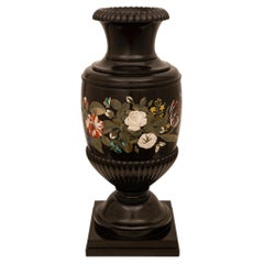 Italian 19th century Louis XV st. Black Belgian and Pietra Dura marble vase