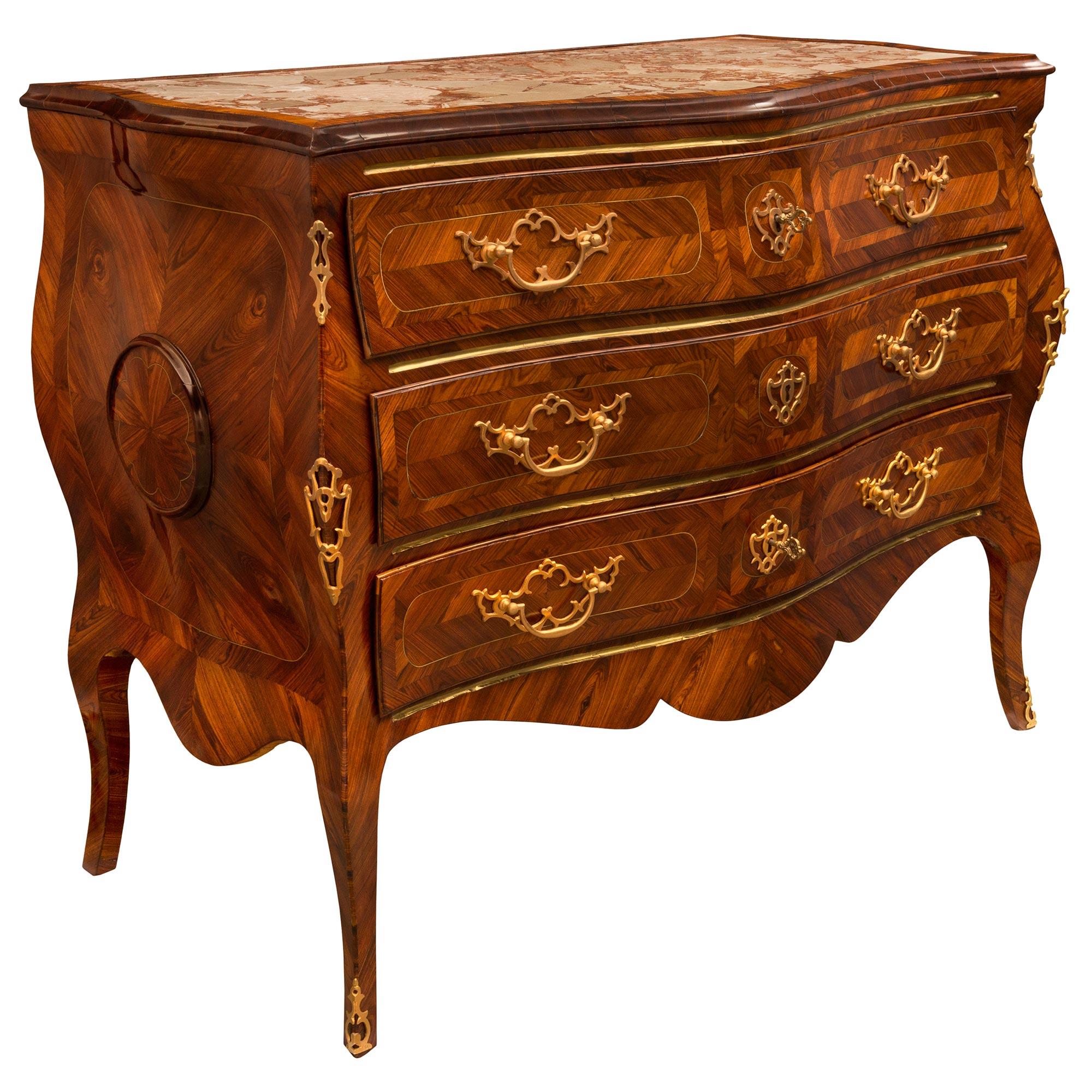 Italian 19th Century Louis XV St. Brass, Marble, Ormolu, and Rosewood Commode In Good Condition For Sale In West Palm Beach, FL