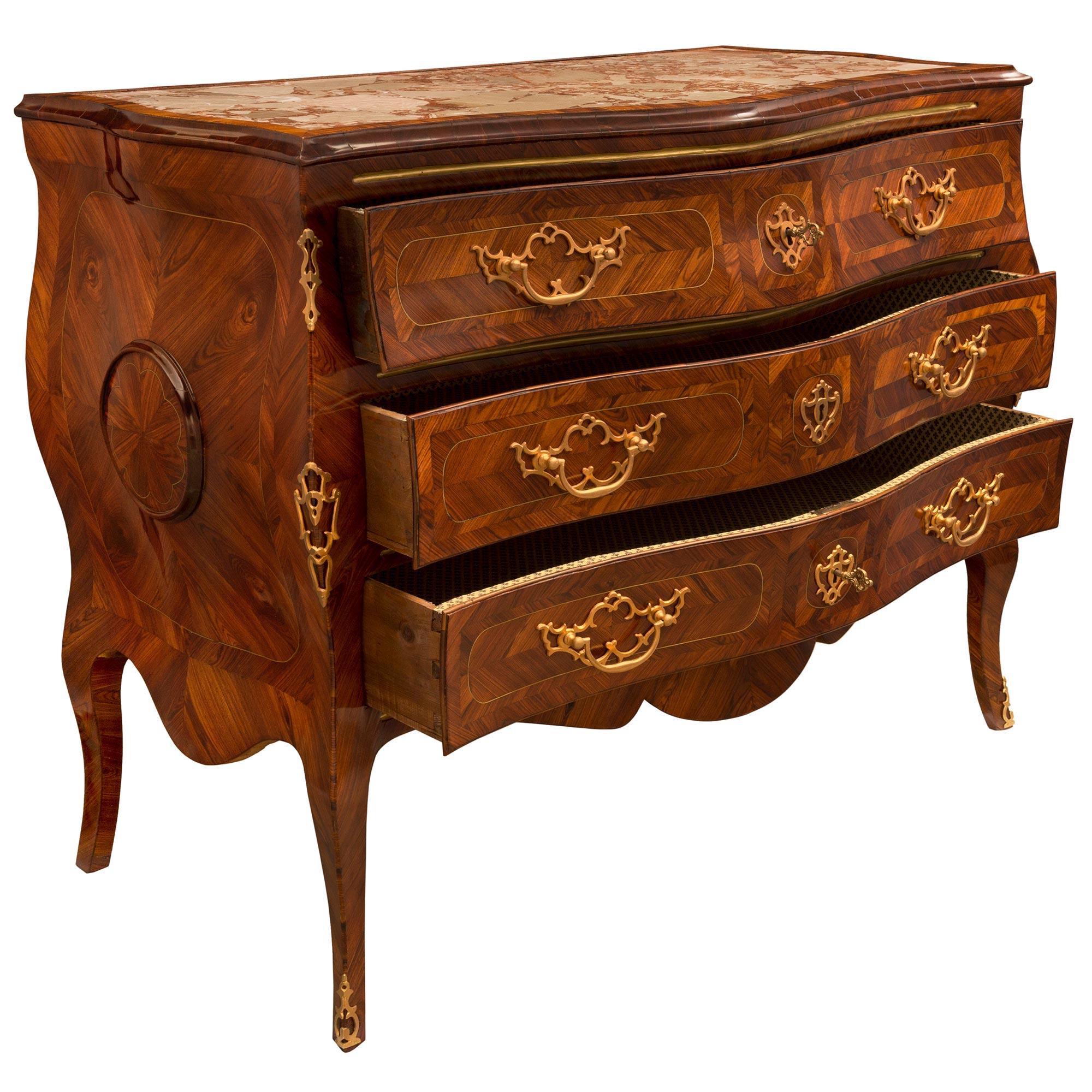 Italian 19th Century Louis XV St. Brass, Marble, Ormolu, and Rosewood Commode For Sale 1