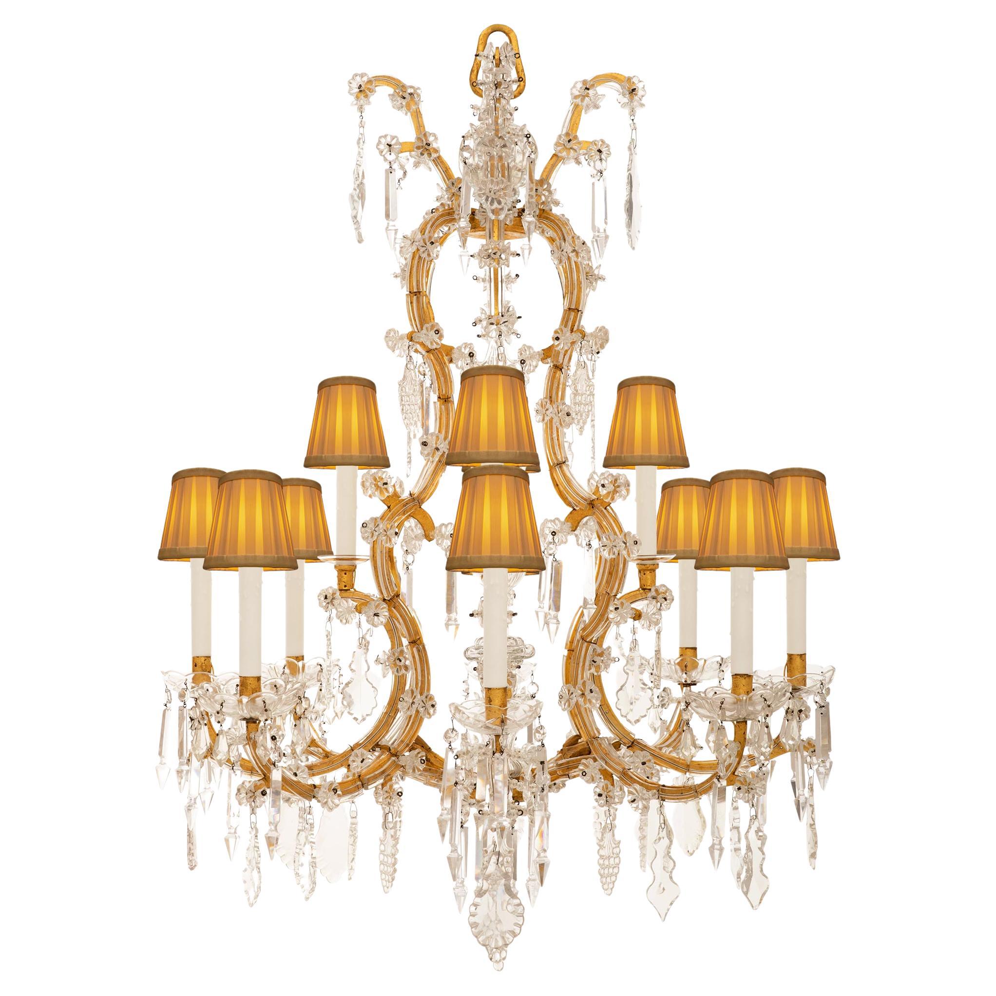 Italian 19th century Louis XV st. Gilt Iron, Crystal, and Glass chandelier