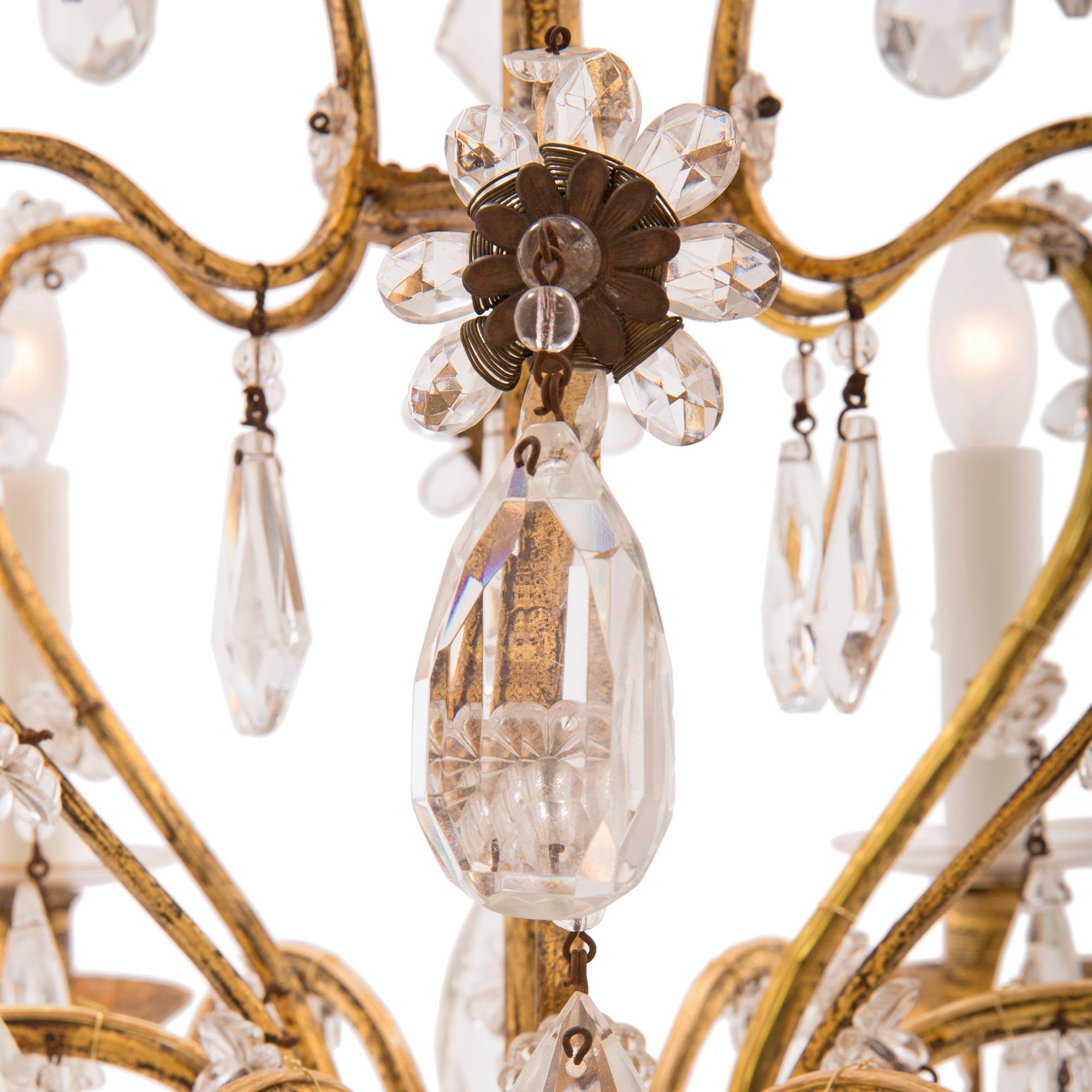 Italian 19th Century Louis XV St. Gilt Metal, Crystal and Cut Glass Chandelier 1