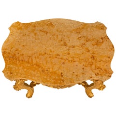 Italian 19th Century Louis XV St. Giltwood And Brèche Jaune Marble Center Table