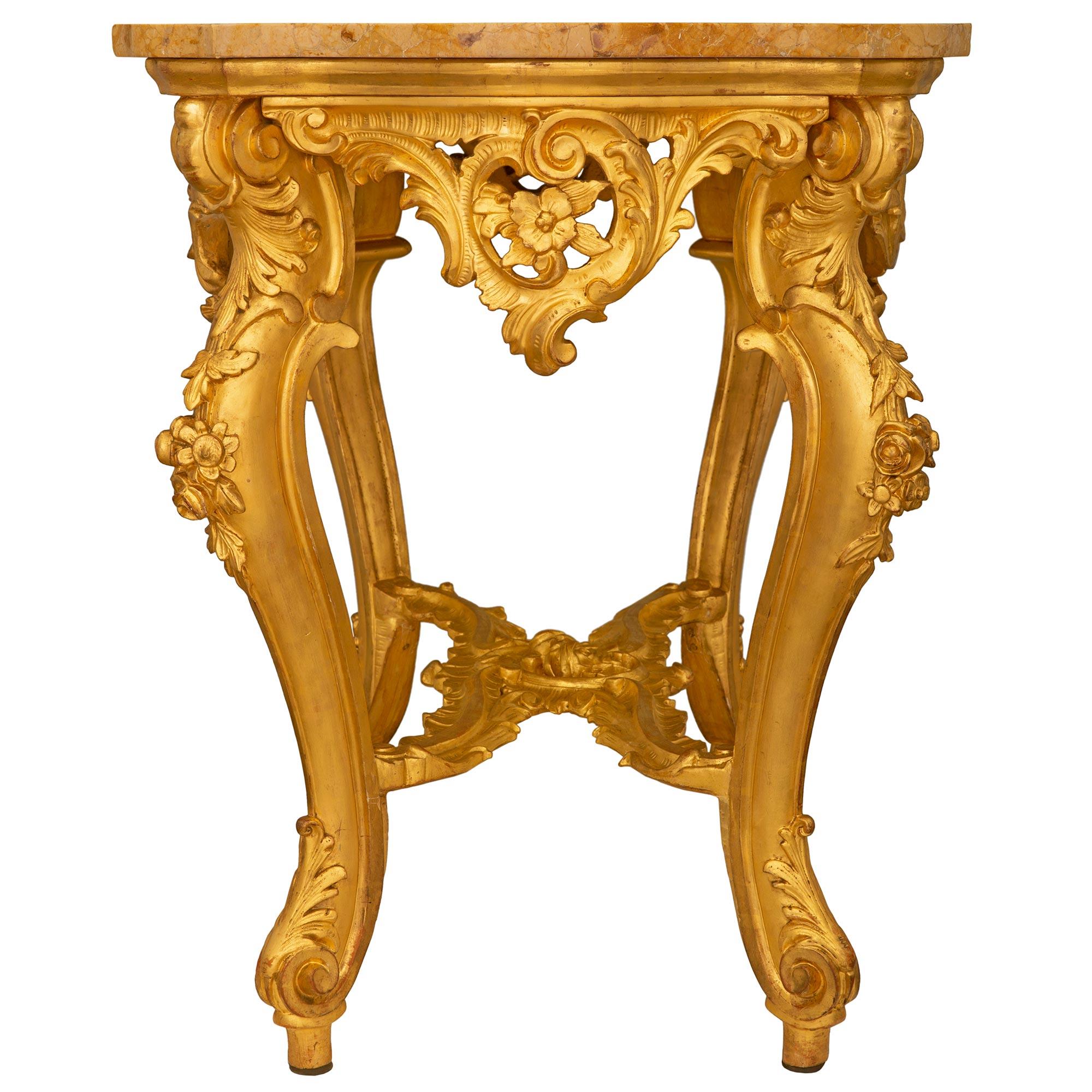 Italian 19th Century Louis XV St. Giltwood And Brèche Jaune Marble Center Table For Sale 1