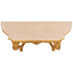 Console italienne Louis XV du 19ème siècle en bois doré et marbre jaune de Valence