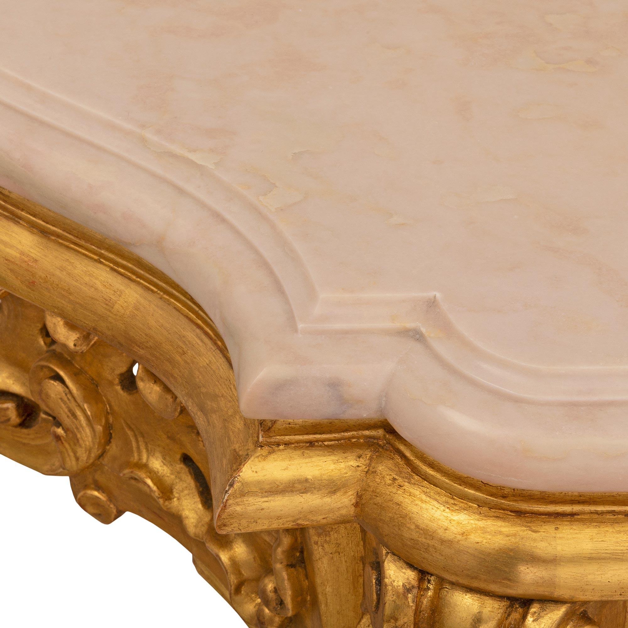 Italian 19th Century Louis XV St. Giltwood and Jaune De Valence Marble Console For Sale 2