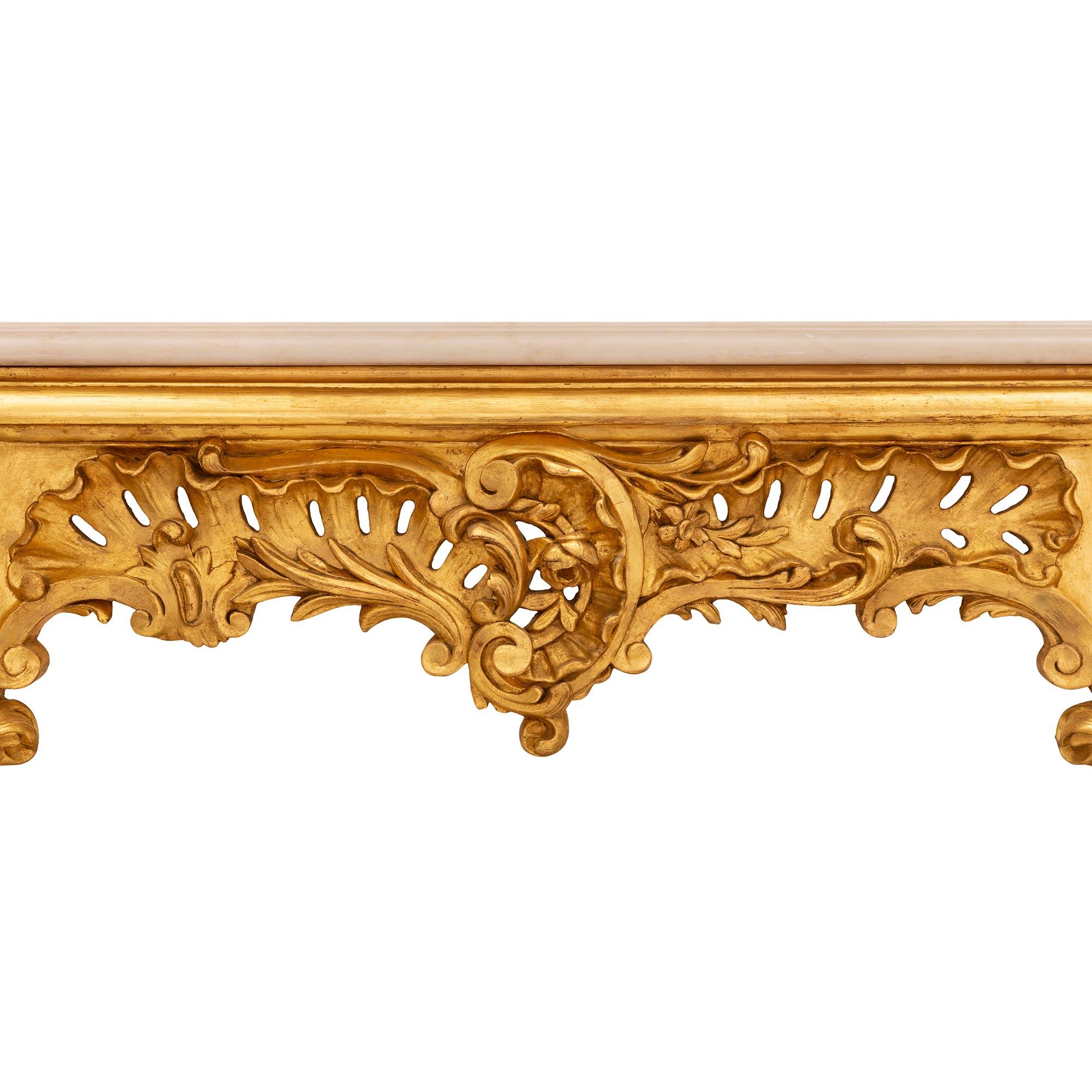 Italian 19th Century Louis XV St. Giltwood and Jaune De Valence Marble Console For Sale 3