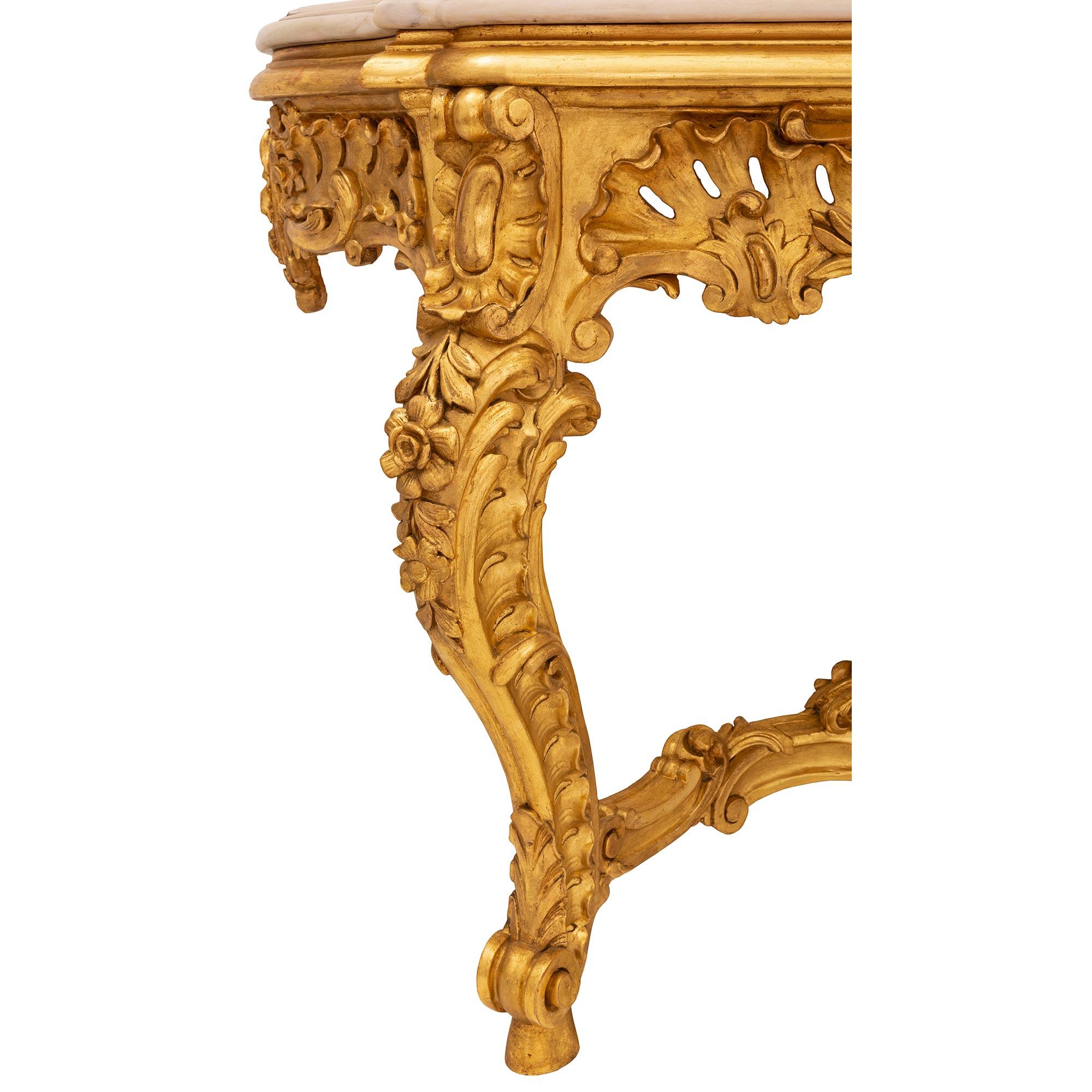 Italian 19th Century Louis XV St. Giltwood and Jaune De Valence Marble Console For Sale 4