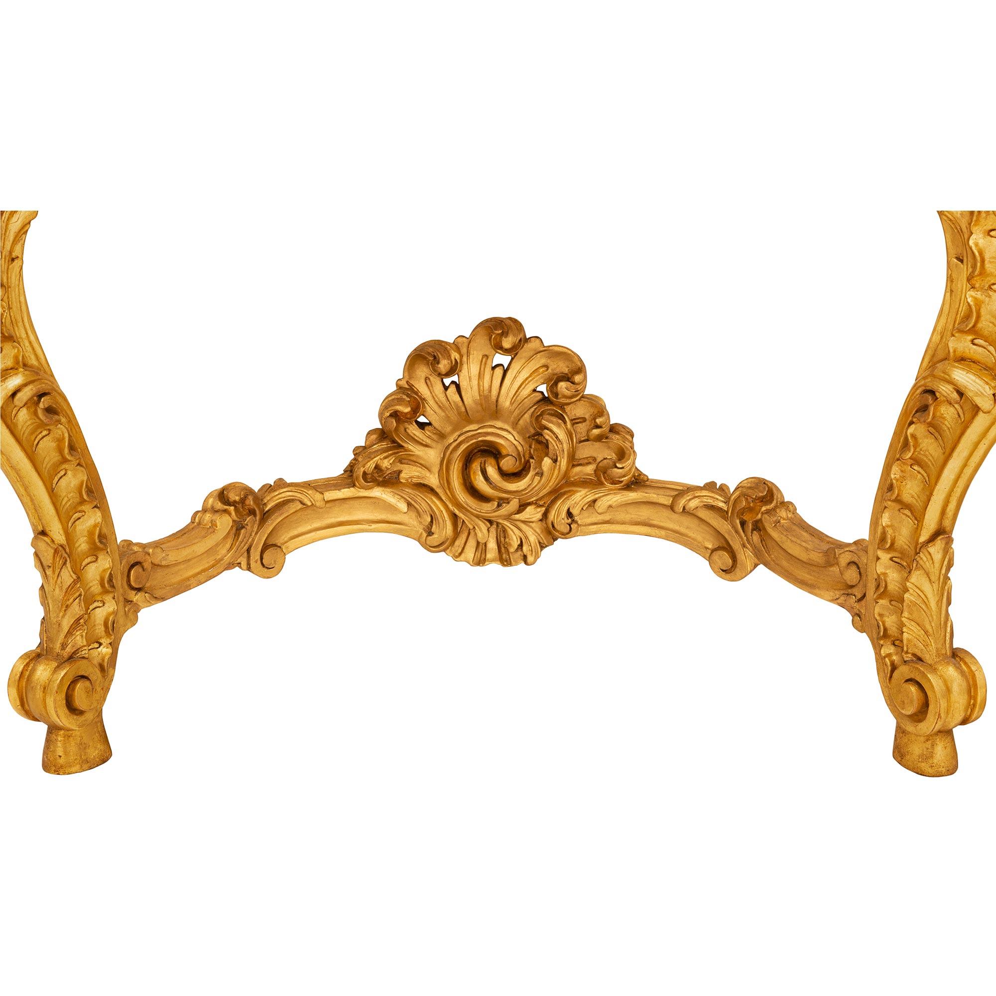 Italian 19th Century Louis XV St. Giltwood and Jaune De Valence Marble Console For Sale 5