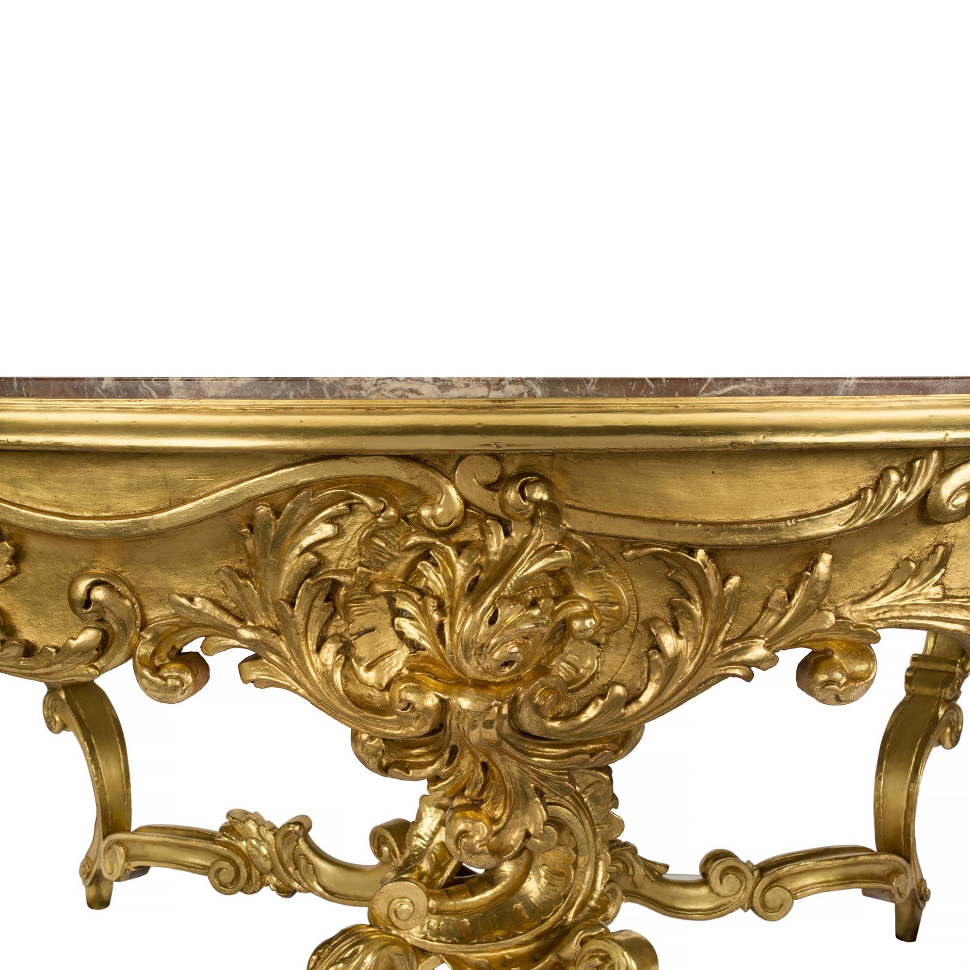 Italian 19th Century Louis XV St. Giltwood and Marble Center Table For Sale 3
