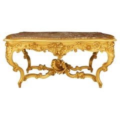 Italian 19th Century Louis XV St. Giltwood and Marble Center Table