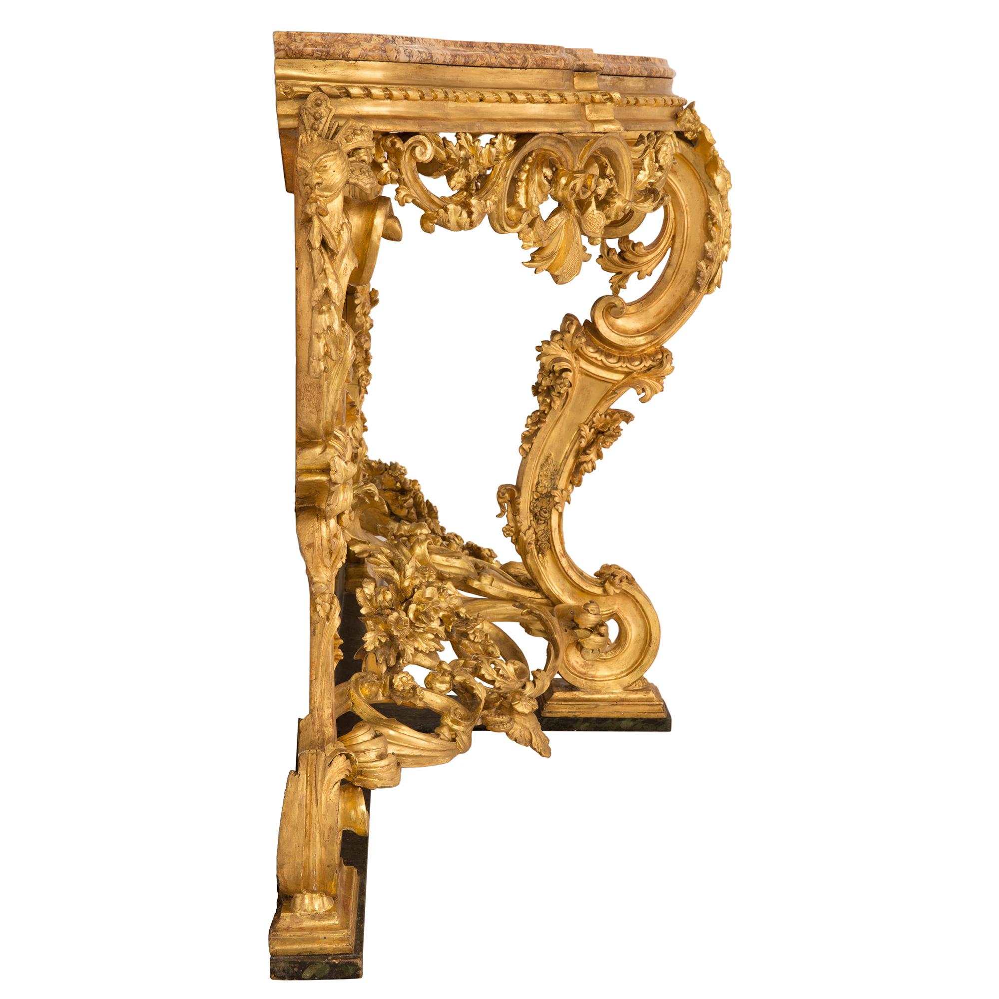 Italian 19th Century Louis XV St. Giltwood and Marble Console In Good Condition For Sale In West Palm Beach, FL