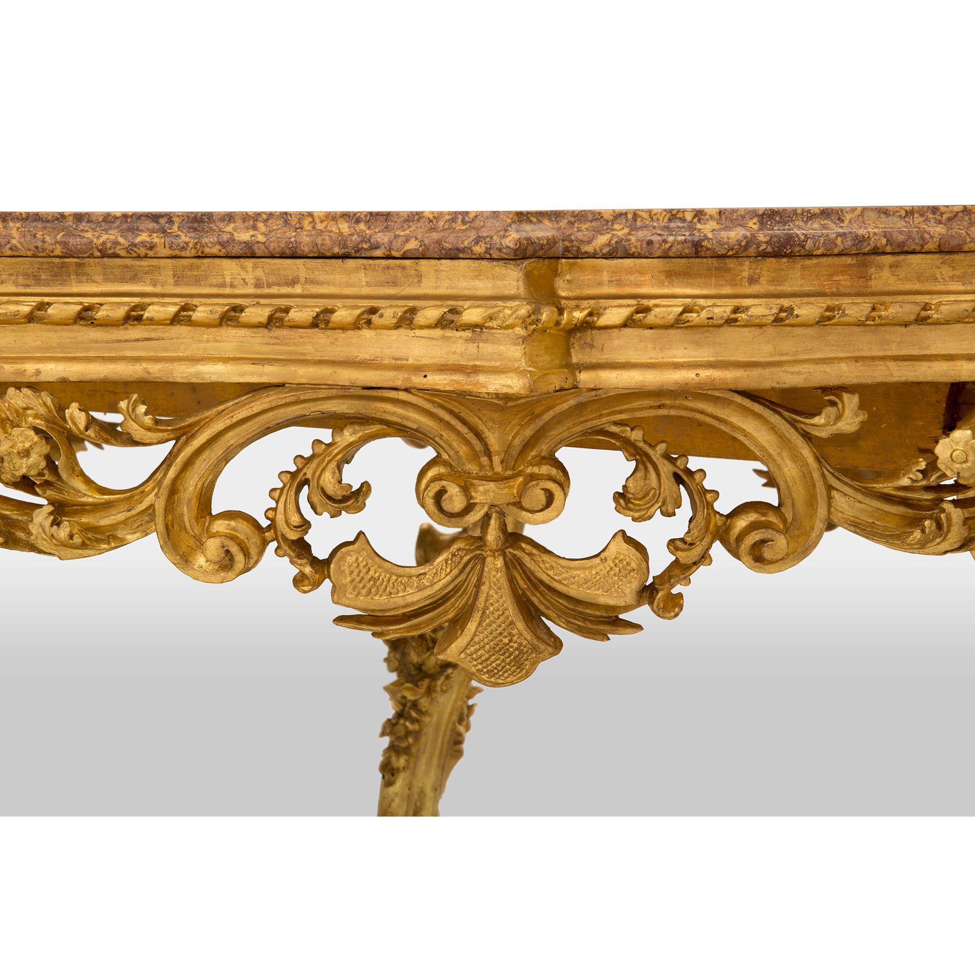 Mirror Italian 19th Century Louis XV St. Giltwood and Marble Console For Sale