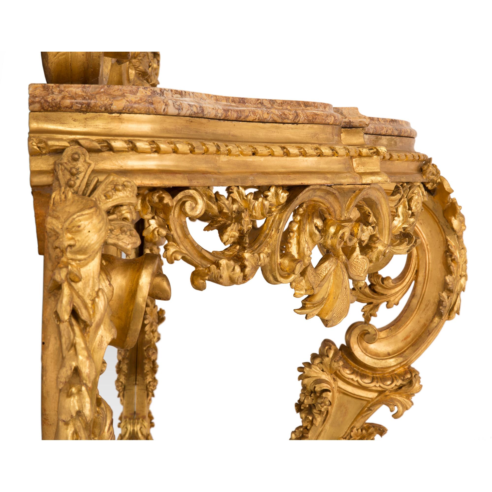 Italian 19th Century Louis XV St. Giltwood and Marble Console For Sale 1