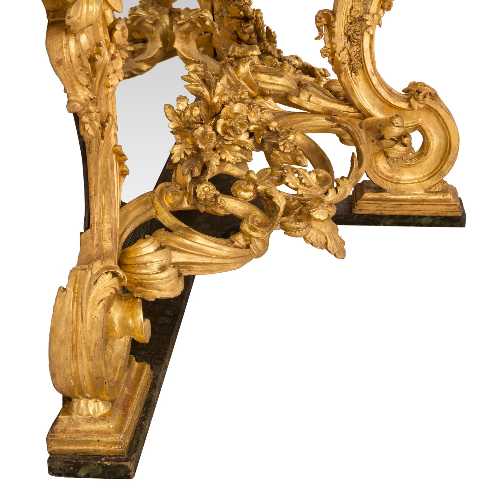 Italian 19th Century Louis XV St. Giltwood and Marble Console For Sale 2