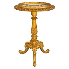 Italian 19th Century Louis XV St. Giltwood and Porcelain Side Table