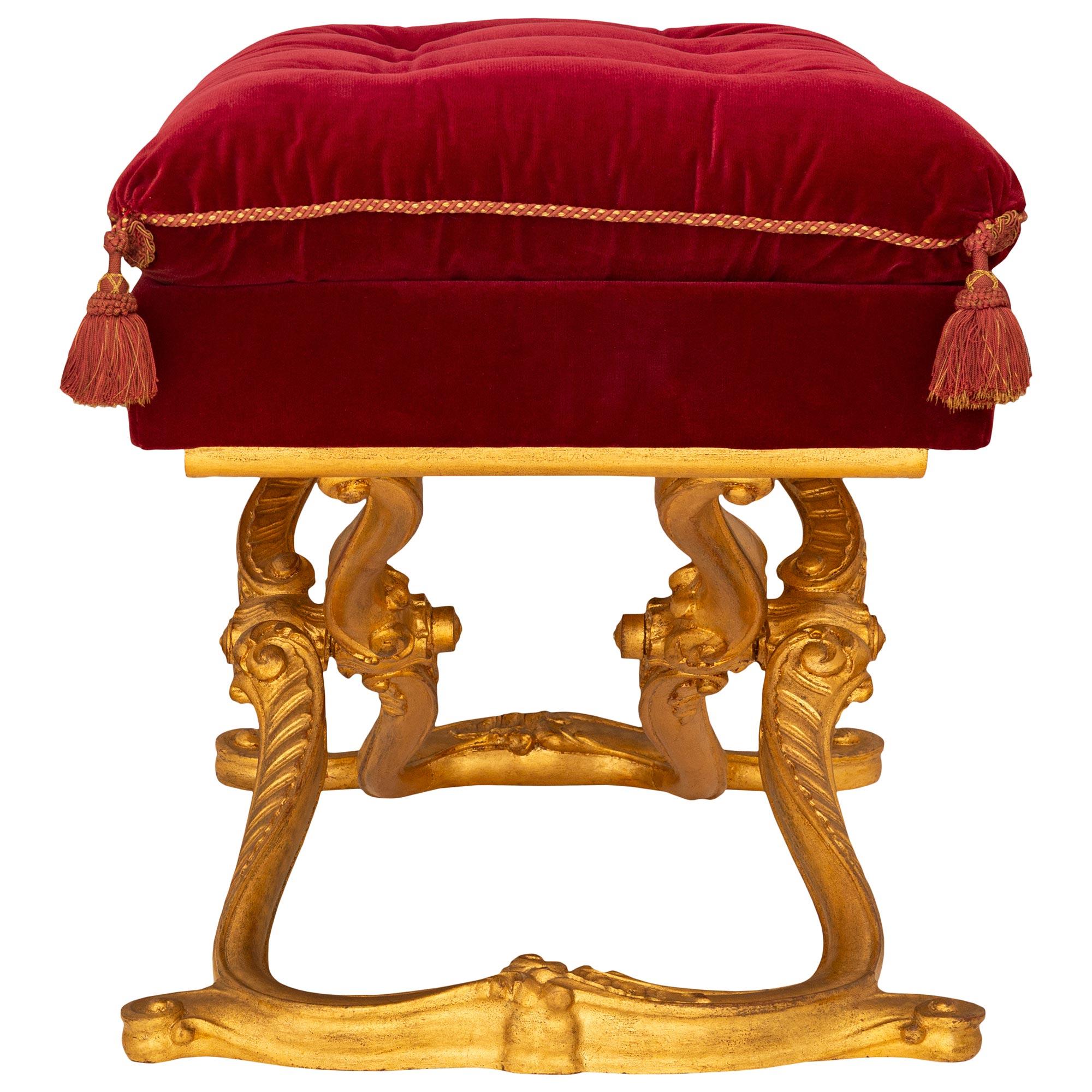 Banco italiano de madera dorada estilo Luis XV del siglo XIX en Bueno estado para la venta en West Palm Beach, FL