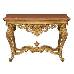 Table centrale italienne du XIXe siècle en bois doré de style Louis XV