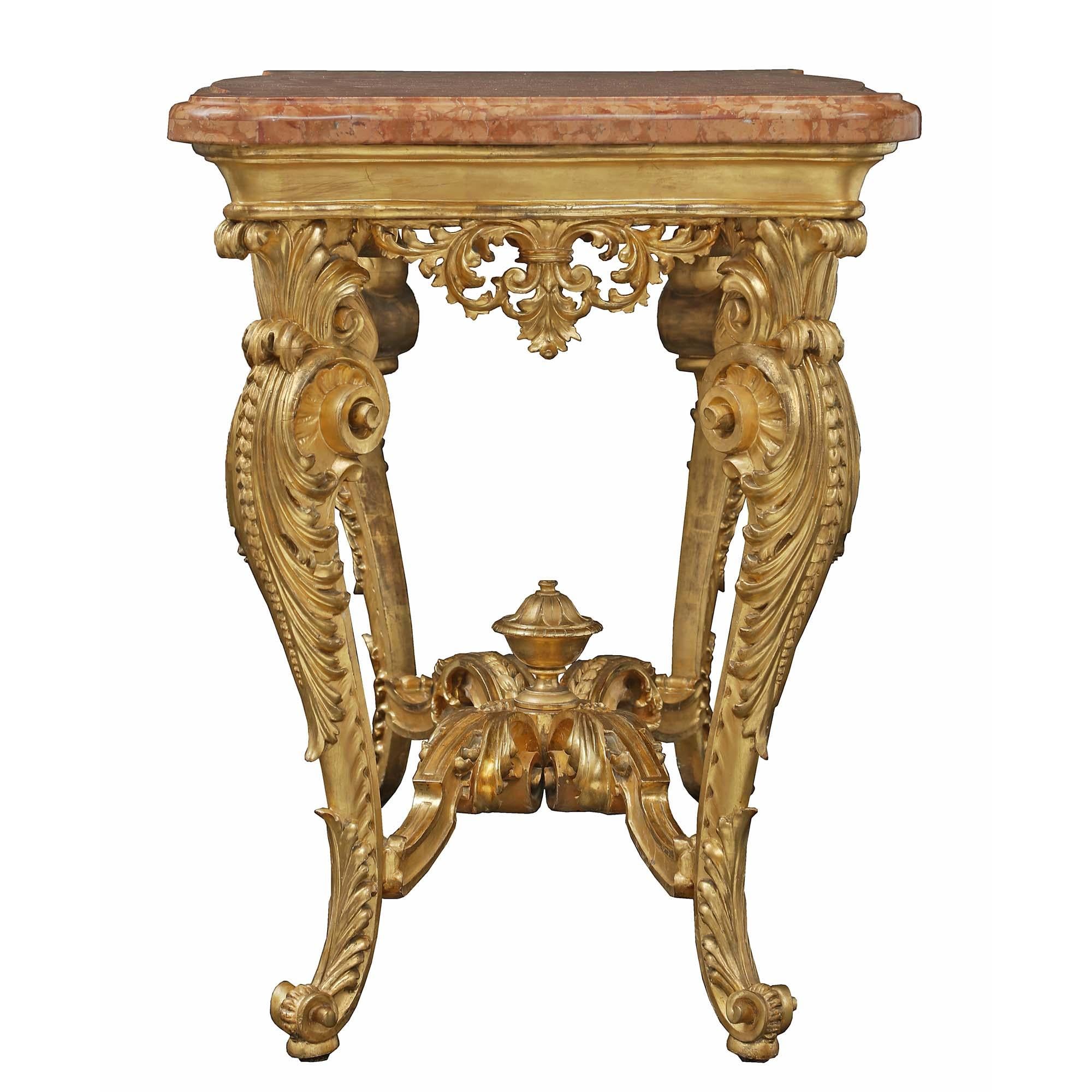 Italian 19th Century Louis XV St. Giltwood Center Table For Sale 1