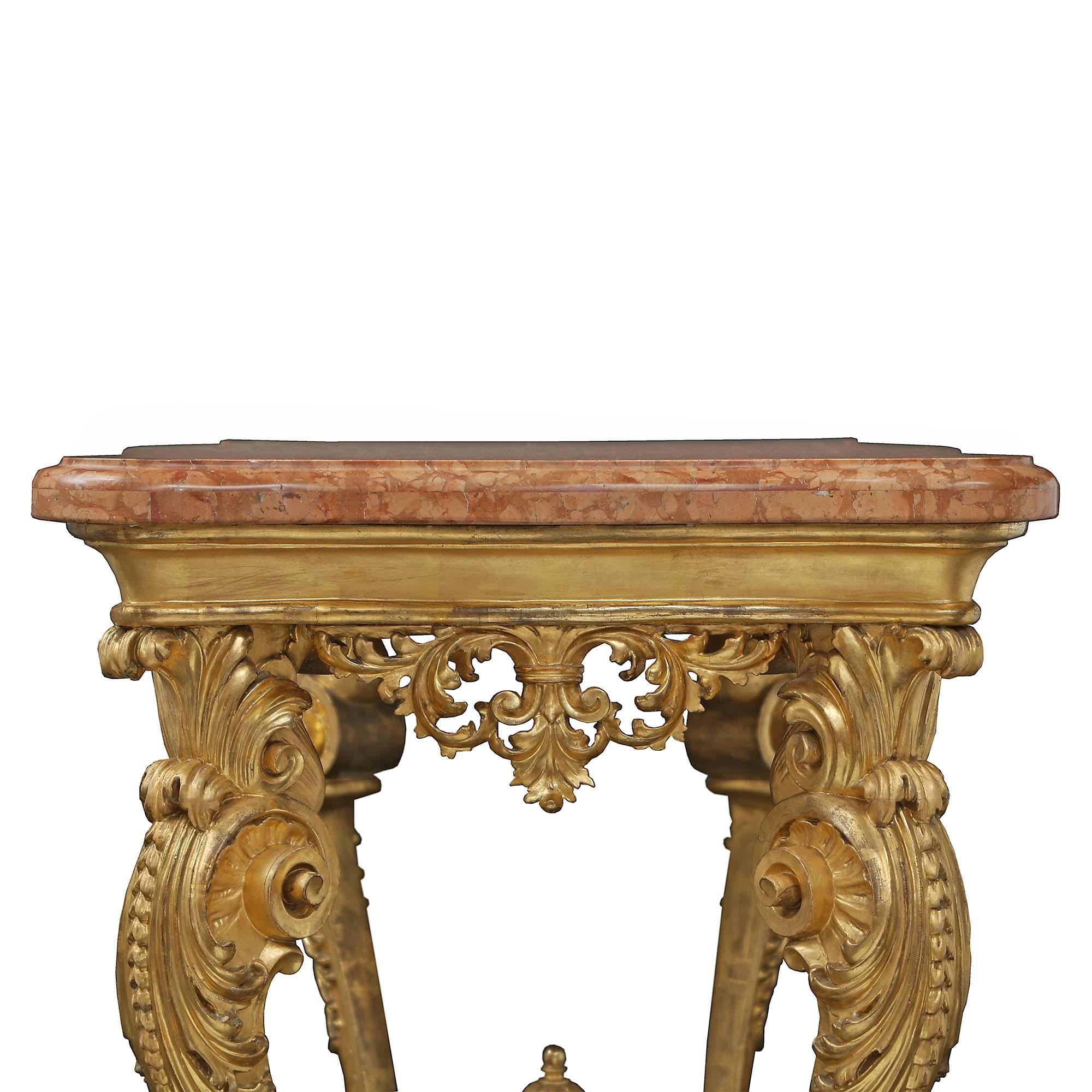 Italian 19th Century Louis XV St. Giltwood Center Table For Sale 2