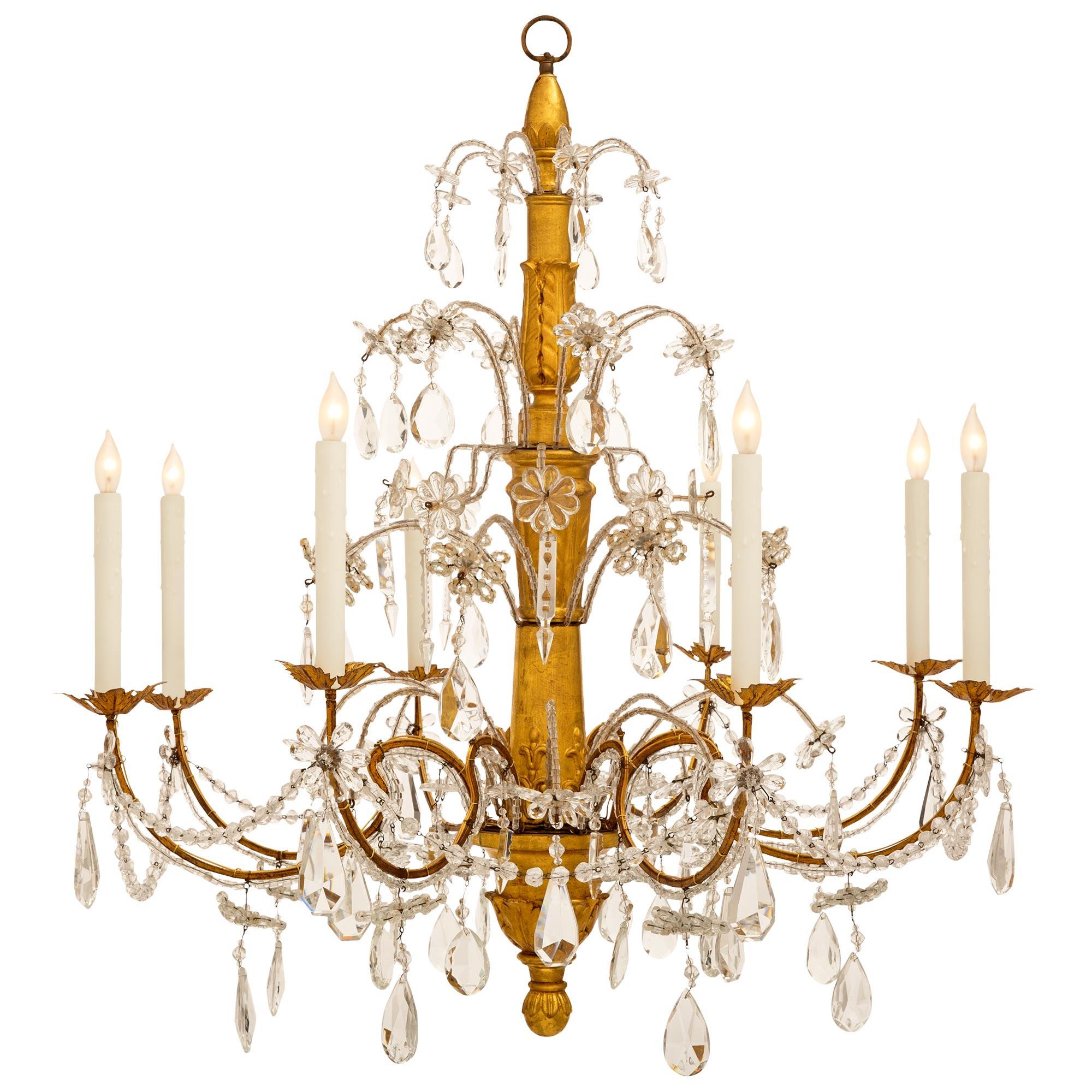 Italian 19th Century Louis XV St. Giltwood, Gilt Iron, & Crystal Chandelier In Good Condition For Sale In West Palm Beach, FL