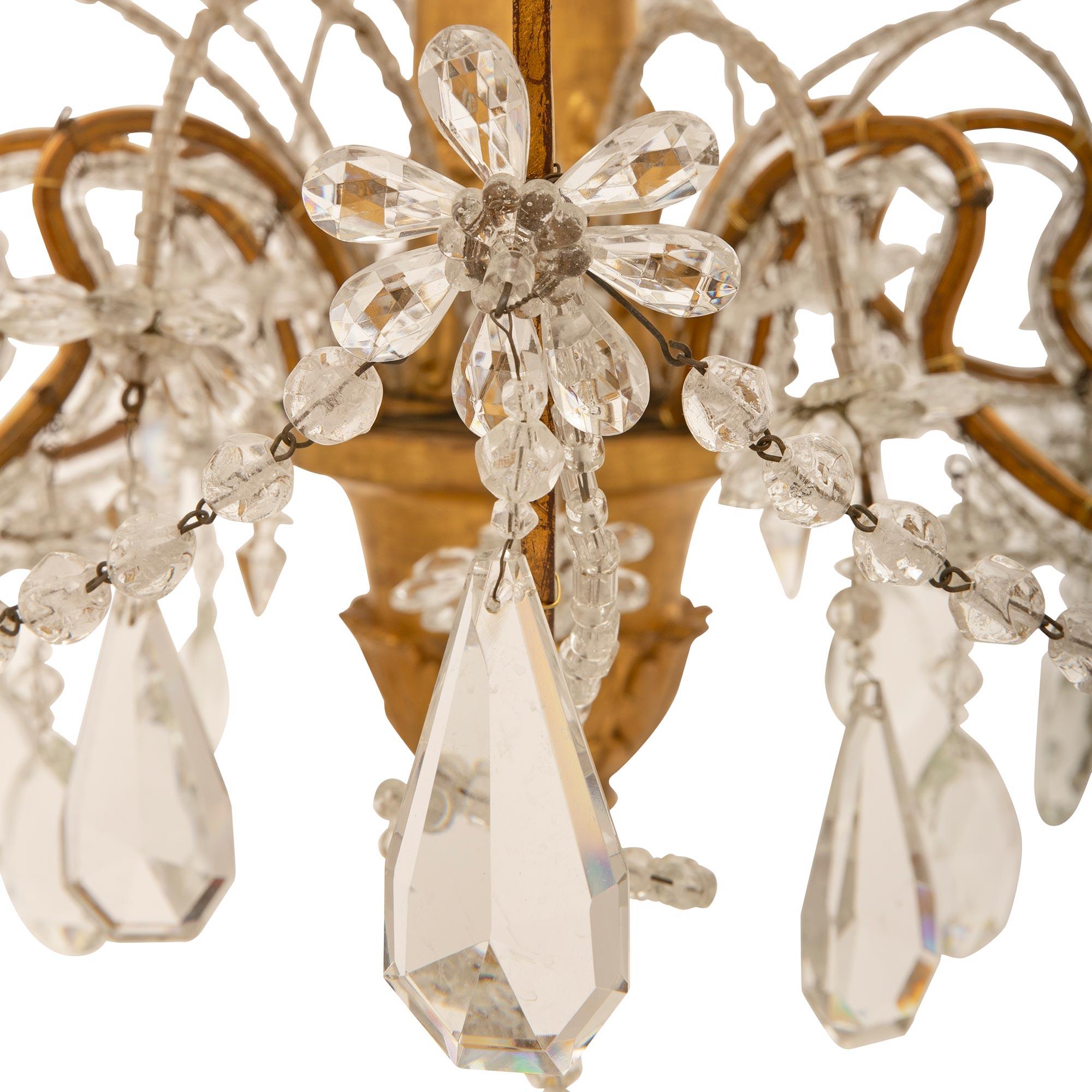 Italian 19th Century Louis XV St. Giltwood, Gilt Iron, & Crystal Chandelier For Sale 2