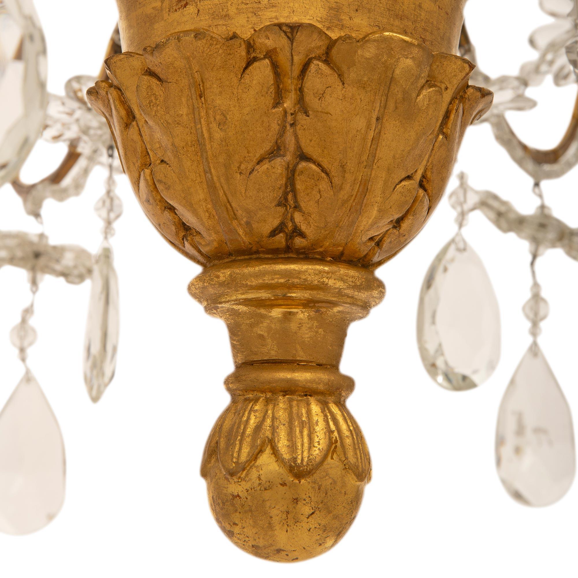 Italian 19th Century Louis XV St. Giltwood, Gilt Iron, & Crystal Chandelier For Sale 4