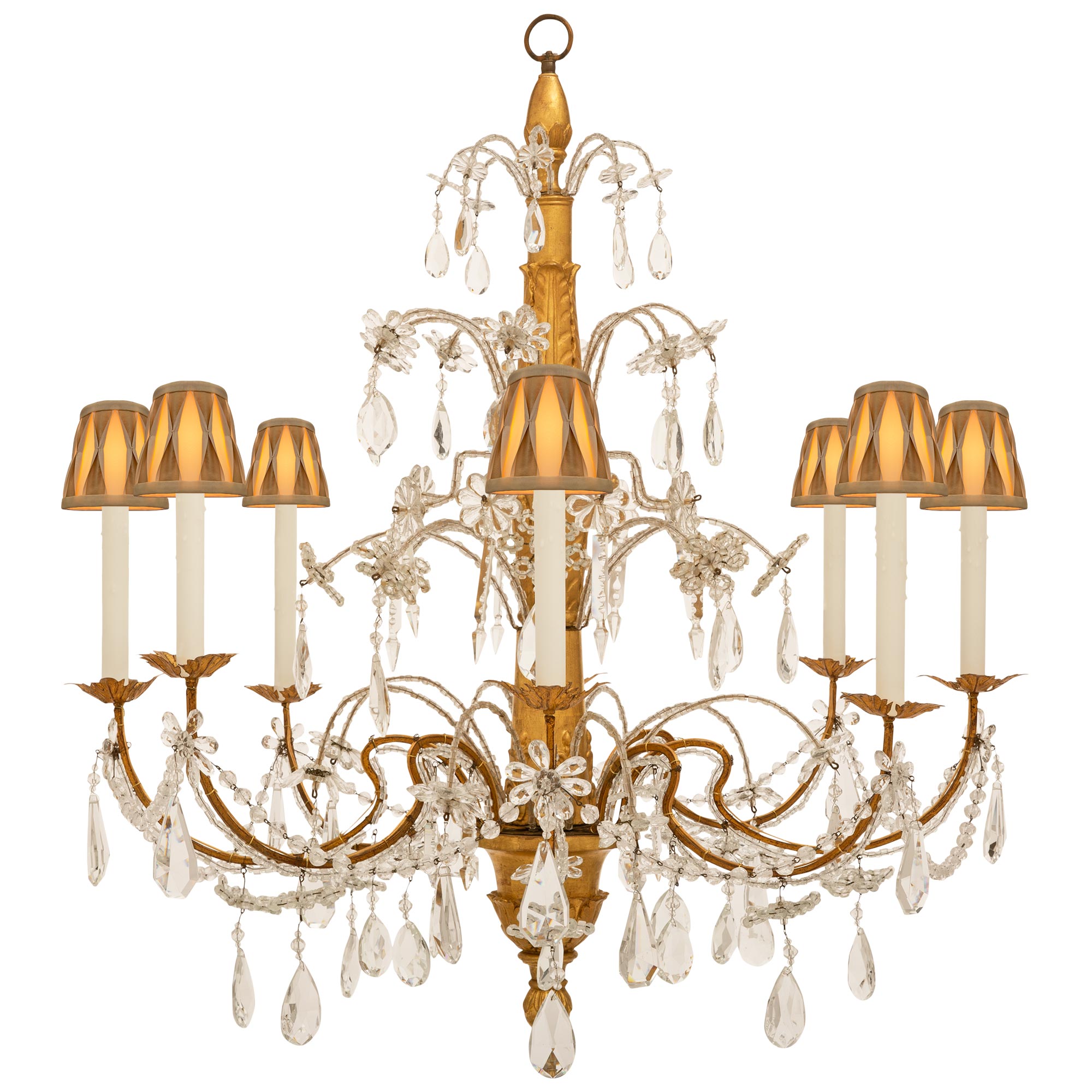 Italian 19th Century Louis XV St. Giltwood, Gilt Iron, & Crystal Chandelier