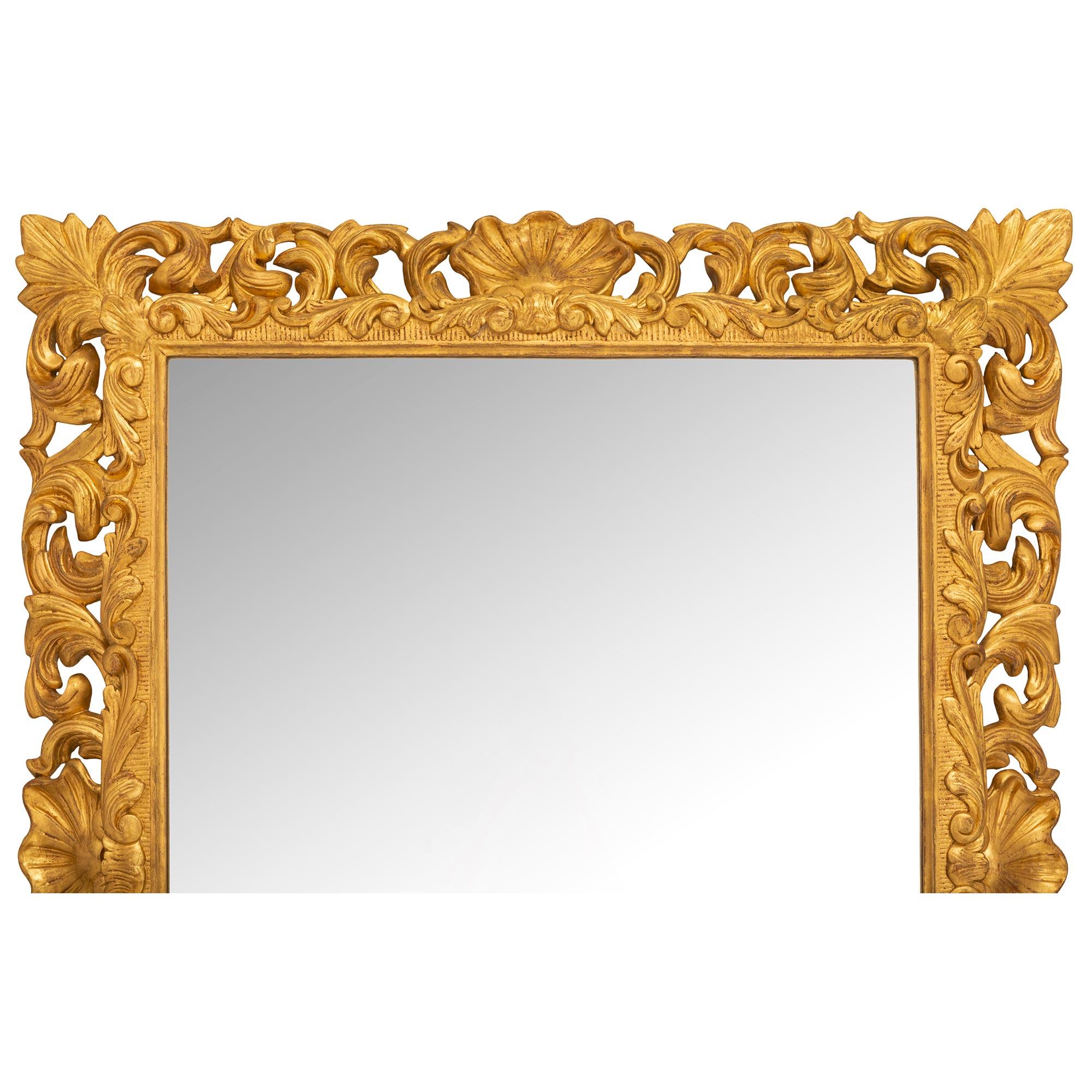 Italian 19th Century Louis XV St. Giltwood Mirror From Florence In Good Condition For Sale In West Palm Beach, FL