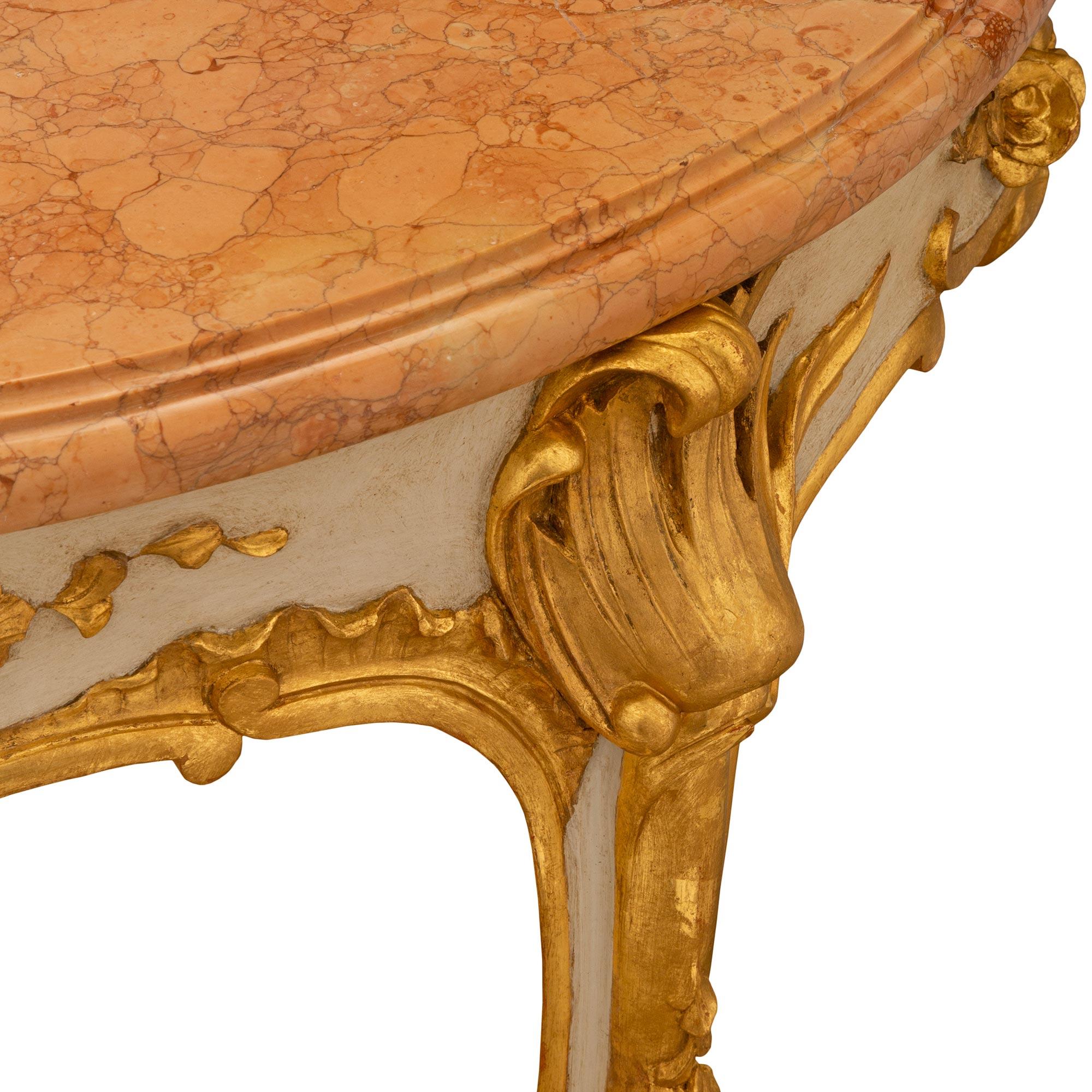 Italian 19th Century Louis XV St. Marble, Giltwood & Patinated Wood Side Table 2