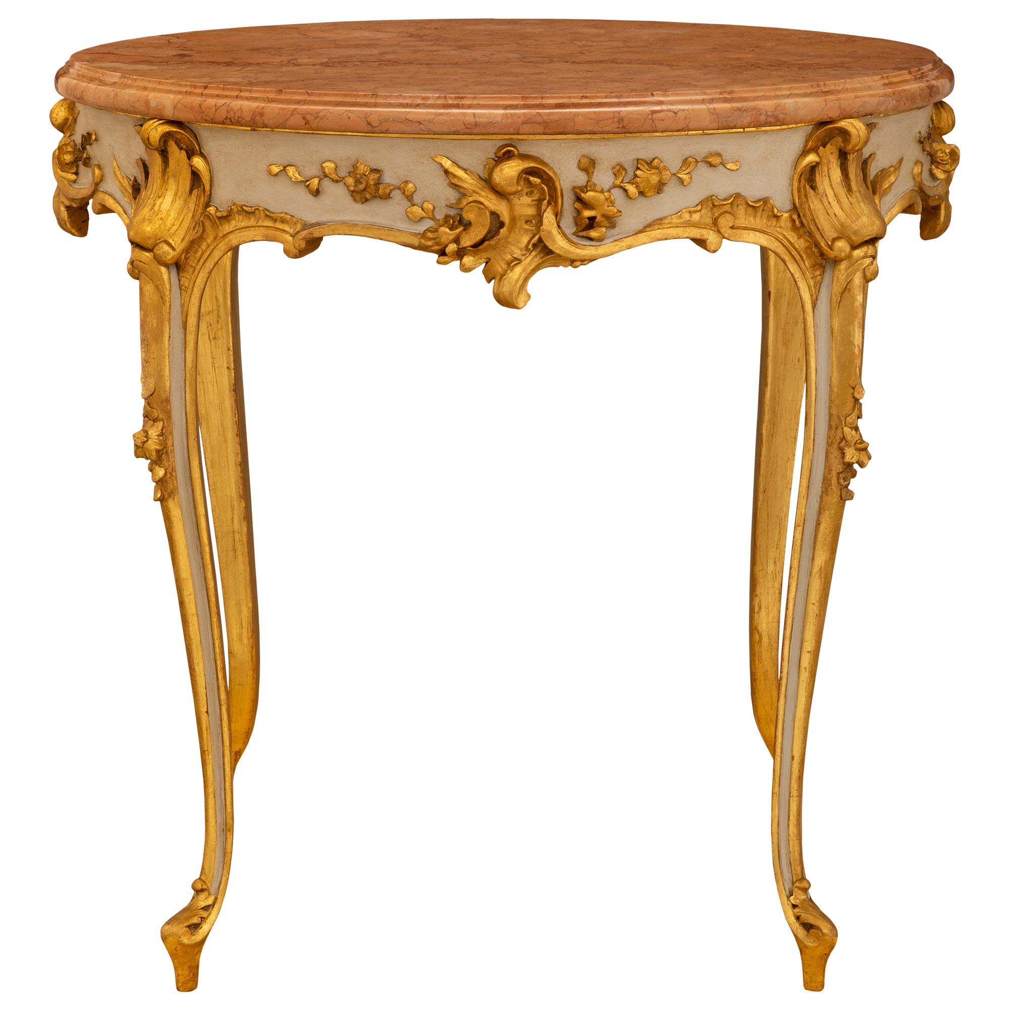 Italian 19th Century Louis XV St. Marble, Giltwood & Patinated Wood Side Table 6
