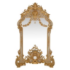 Italian 19th Century Louis XV St. Patinated and Giltwood Mirror with Clock