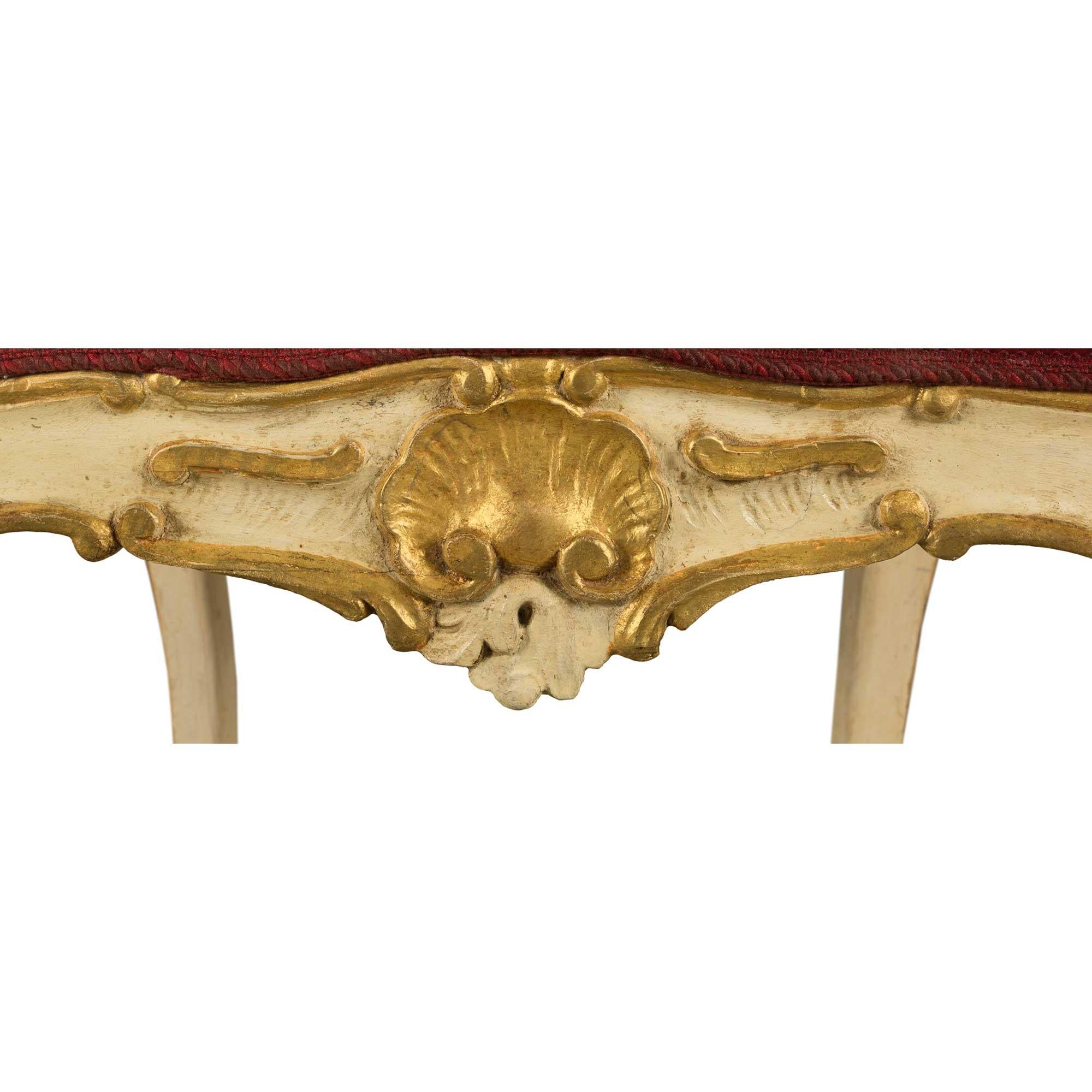 Italian 19th Century Louis XV St. Patinated and Giltwood Stools For Sale 2
