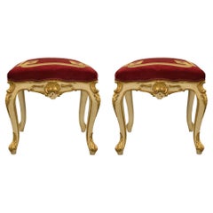Tabourets italiens du XIXe siècle en bois patiné et doré de style Louis XV