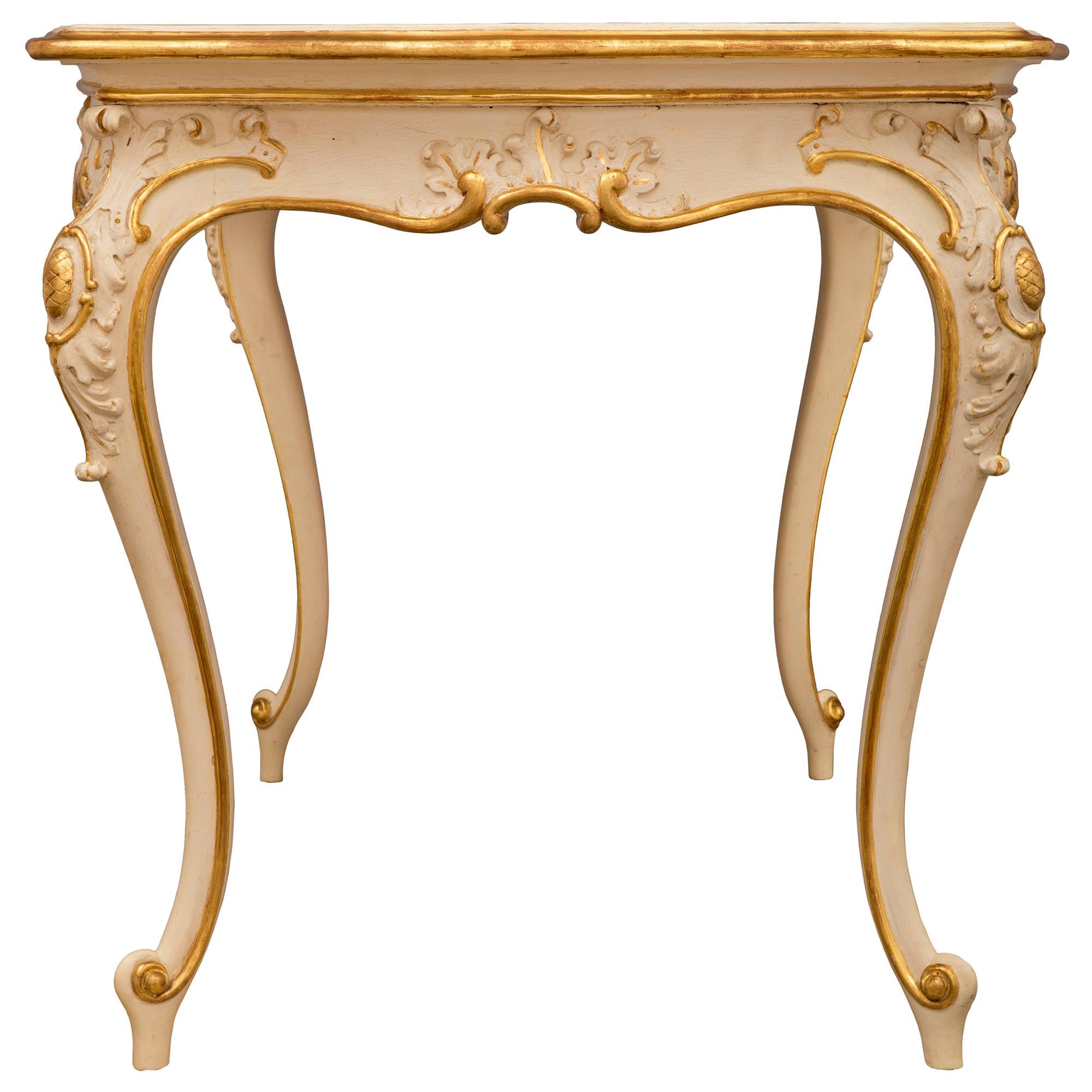 Wood Italian 19th Century Louis XV St. Patinated, Giltwood, and Faux Painted Porphyry For Sale