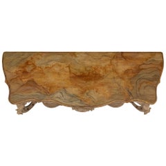 Italian 19th Century Louis XV St. Patinated Wood and Faux Painted Marble Console
