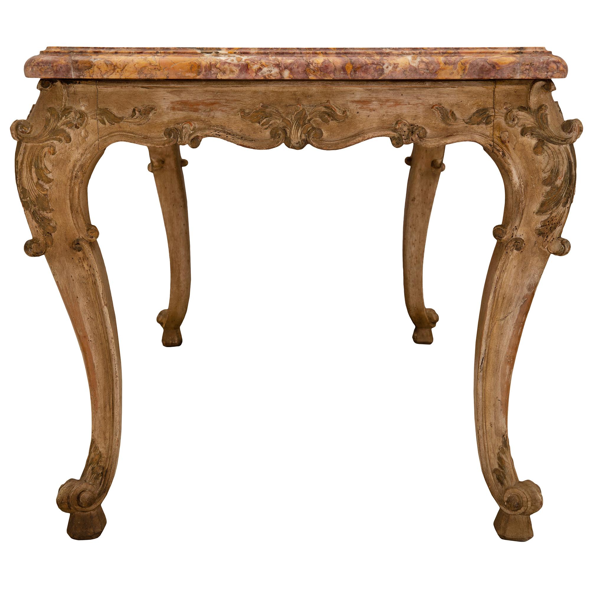 Italian 19th Century Louis XV St. Patinated Wood and Marble Coffee Table 1