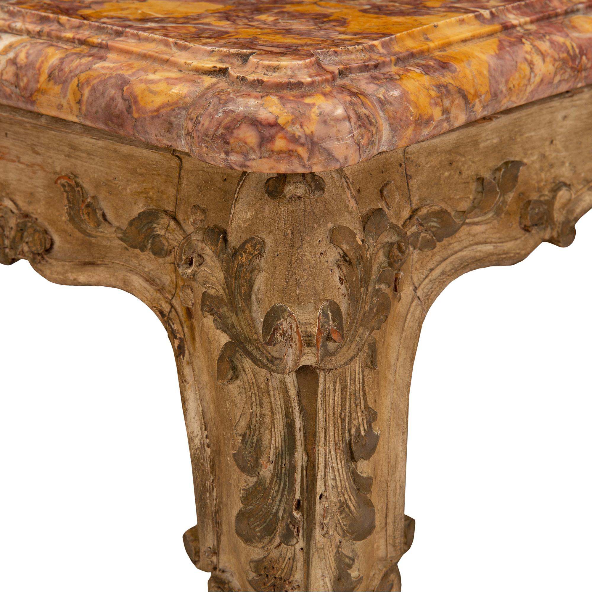 Italian 19th Century Louis XV St. Patinated Wood and Marble Coffee Table 2