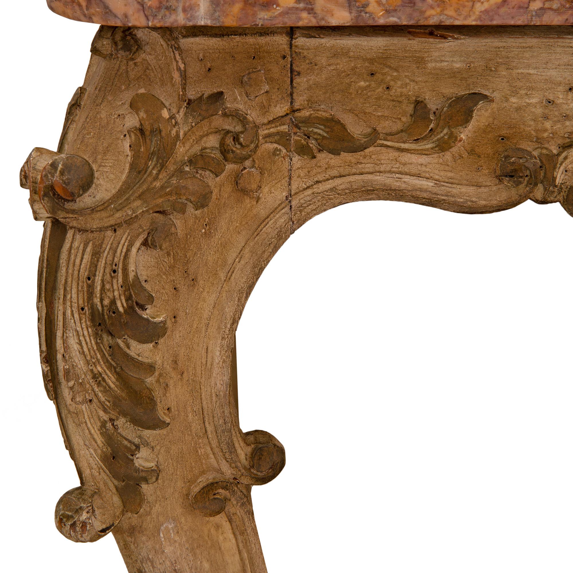 Italian 19th Century Louis XV St. Patinated Wood and Marble Coffee Table 3