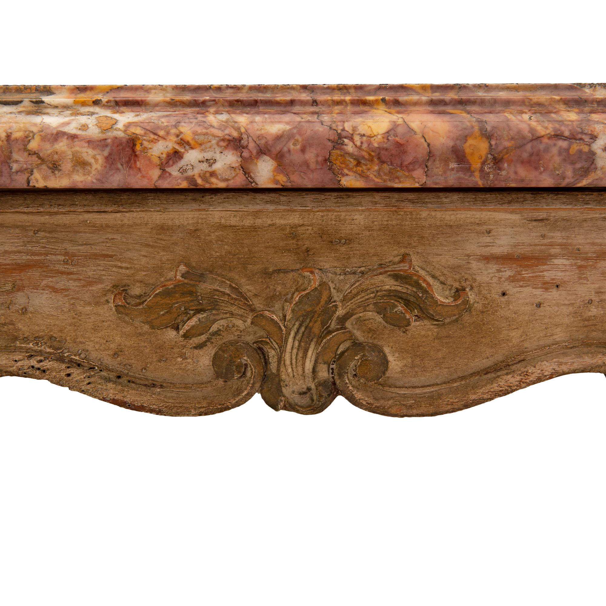 Italian 19th Century Louis XV St. Patinated Wood and Marble Coffee Table 4