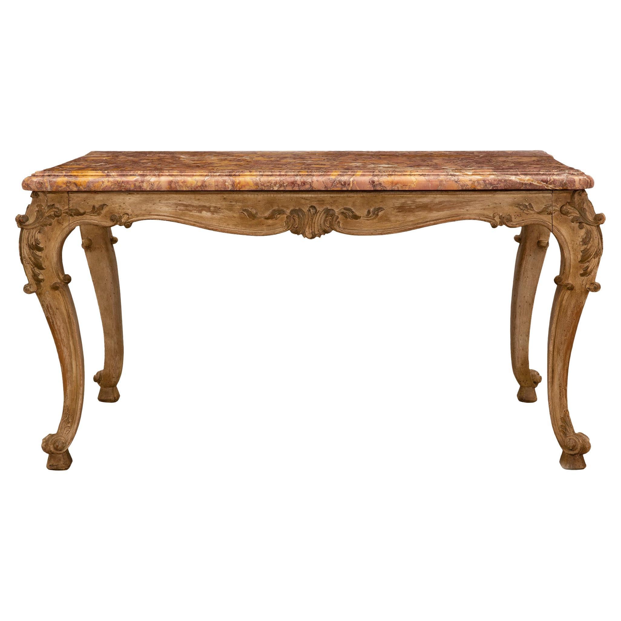 Italian 19th Century Louis XV St. Patinated Wood and Marble Coffee Table