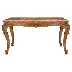 Italian 19th Century Louis XV St. Patinated Wood and Marble Coffee Table