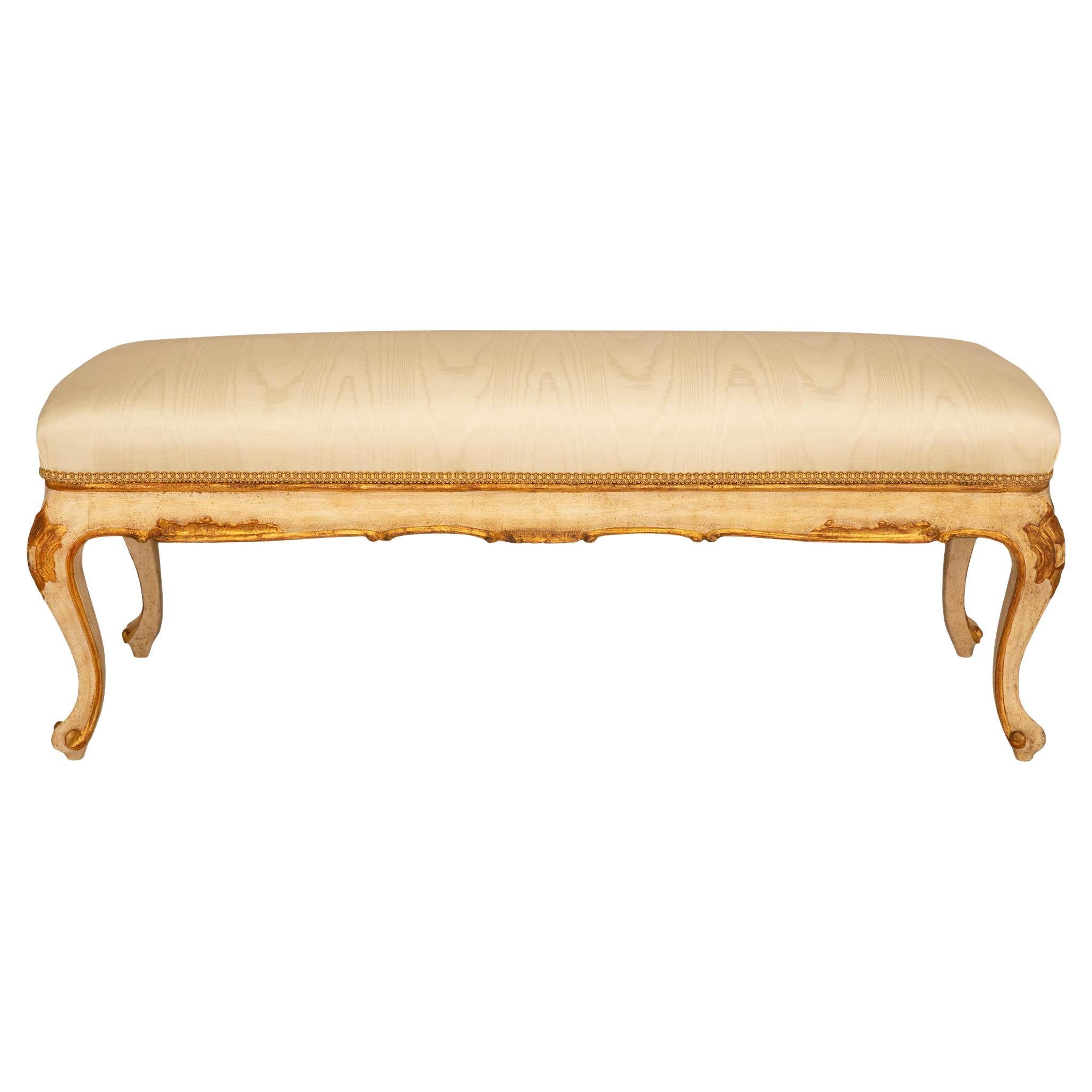 Italienische Bank aus patiniertem Holz und Mekka des 19. Jahrhunderts im Stil Louis XV