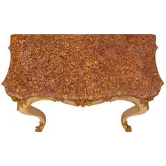 Italian 19th Century Louis XV St. Patinated Wood, Giltwood, and Marble Console